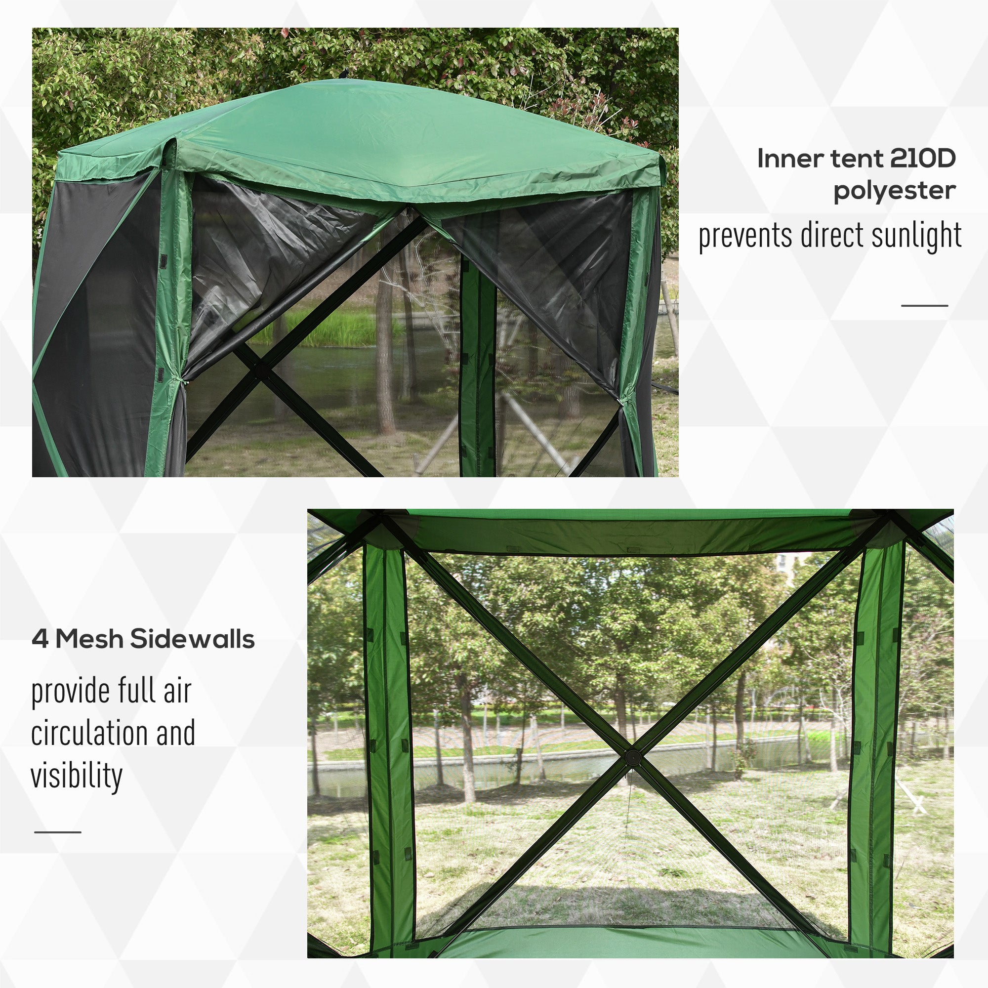 Pop Up Camping Canopy Gazebo Screen Shelter Tent with Single Person Easy Set-Up, Ventilating Mesh, Portable Carry Bag for Outdoor Camping Party Event, 7x7FT, Green