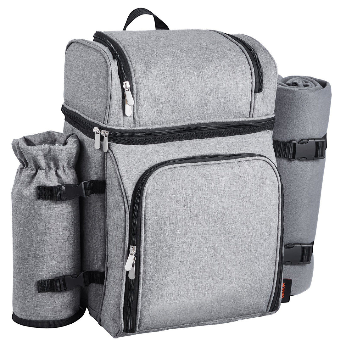 Beach Picnic Backpack Bag For 4 Person With Cooler Compartment Grey