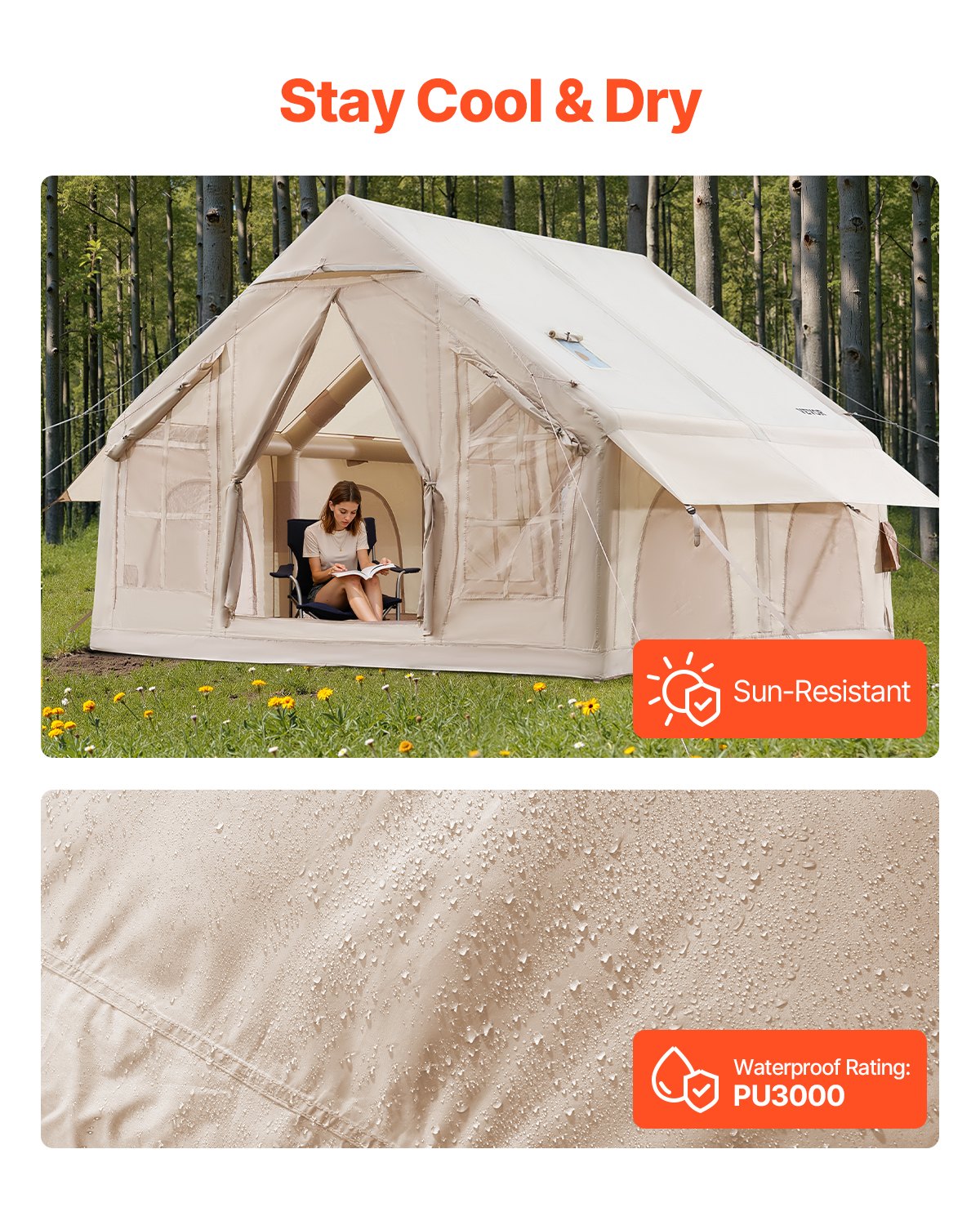 Inflatable Tent For Camping 4-6 Person Glamping Tent With Pump Easy Set Up