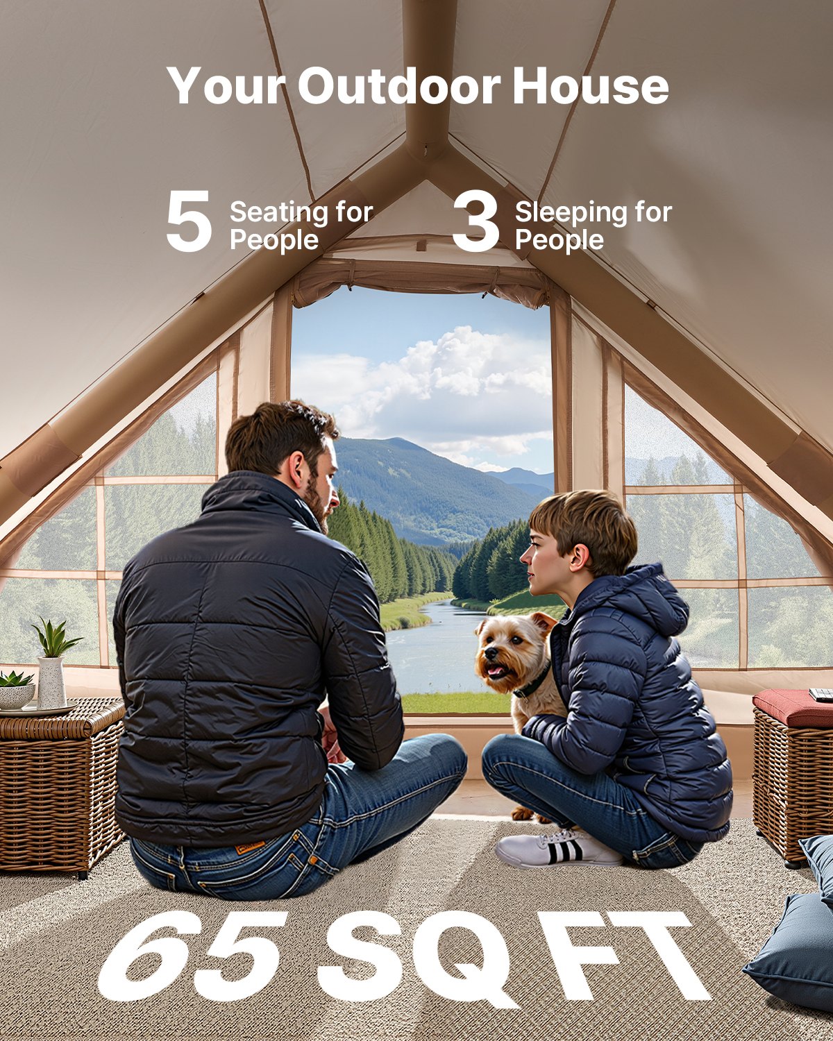 Inflatable Tent For Camping 3-5 Person Glamping Tent With Pump Easy Set Up