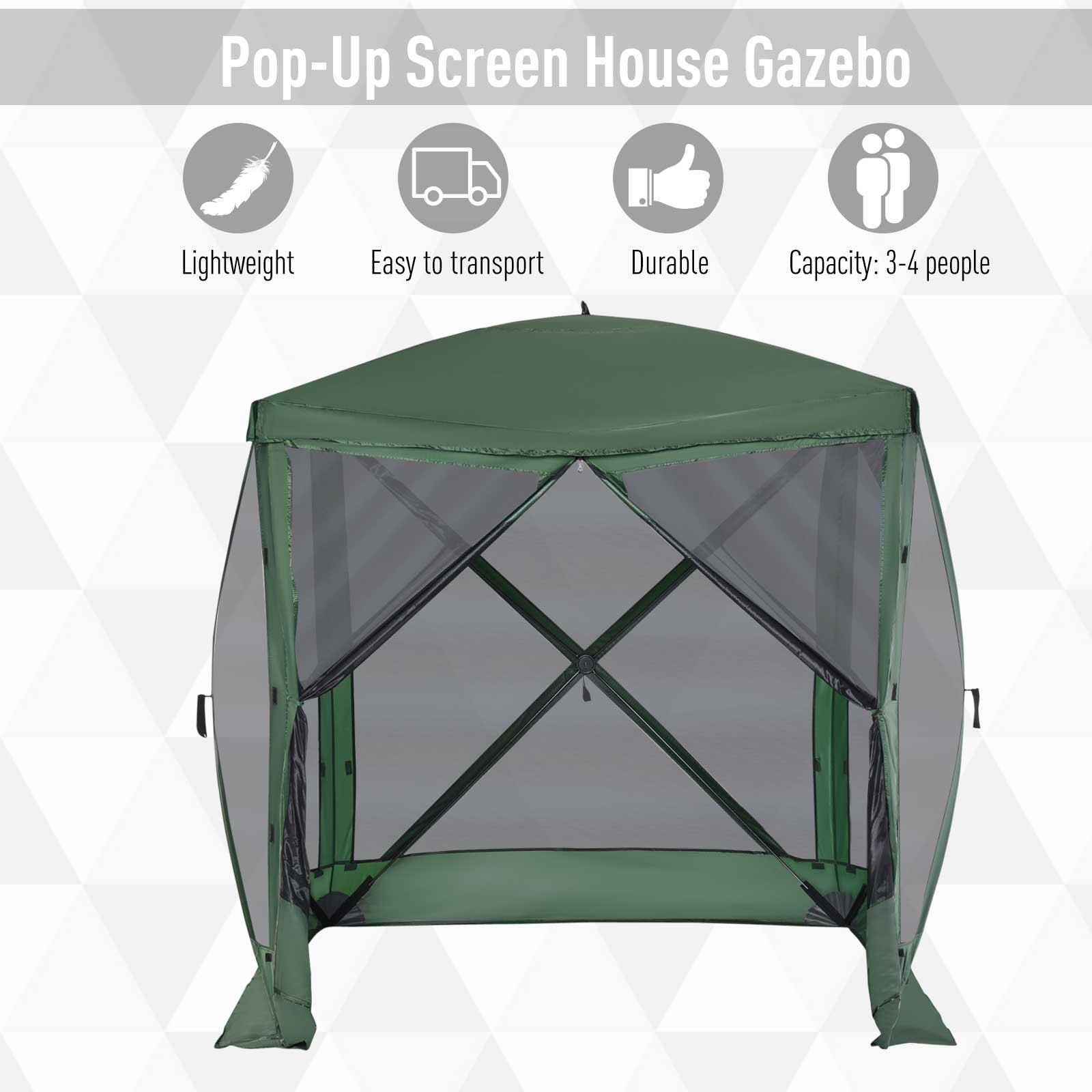 Pop Up Camping Canopy Gazebo Screen Shelter Tent with Single Person Easy Set-Up, Ventilating Mesh, Portable Carry Bag for Outdoor Camping Party Event, 7x7FT, Green