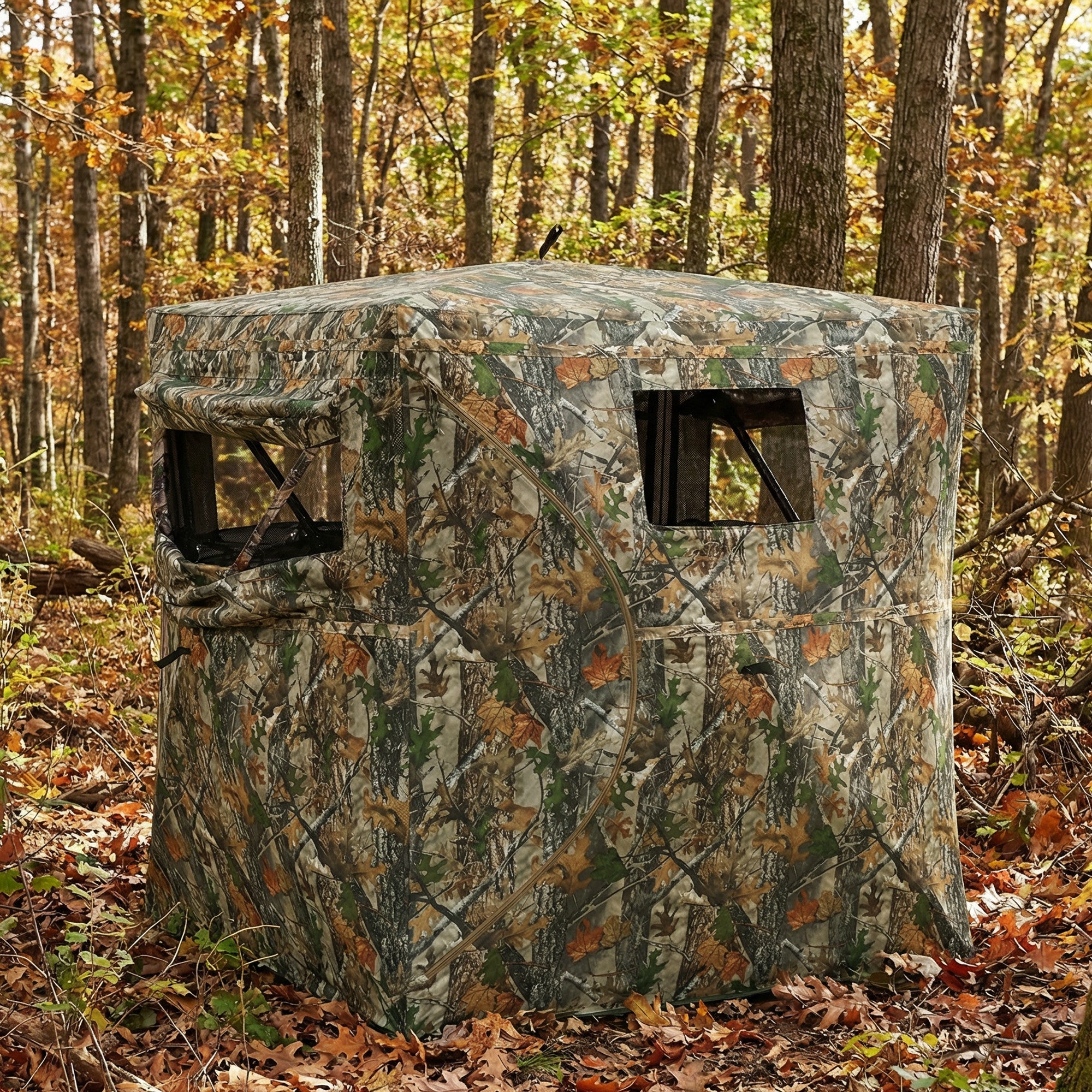 Hunting Blind for 2 Person, See Through Pop Up Blind with 270-Degree View, Windows for Deer Hunting, Camouflage