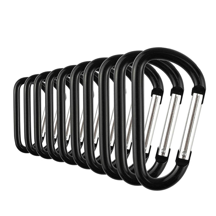 10 Pcs Aluminum Carabiner Clip D Shape Carabiners Spring Snap Hook Camping Traveling Hiking Keychains Keyring Outdoor Black