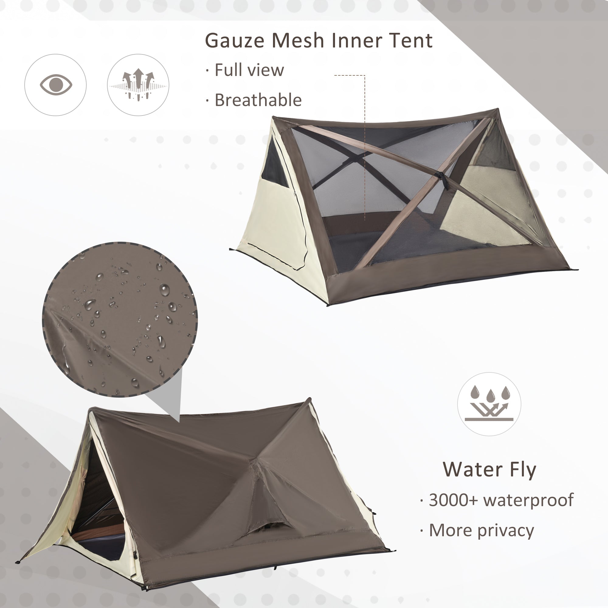 2-3 People Pop Up Camping Tent Waterproof Automatic Instant Tent Portable Cabana Beach Tent with Rainfly, Carry Bag, Windows and Doors, Outdoor Camping Hiking Indoor