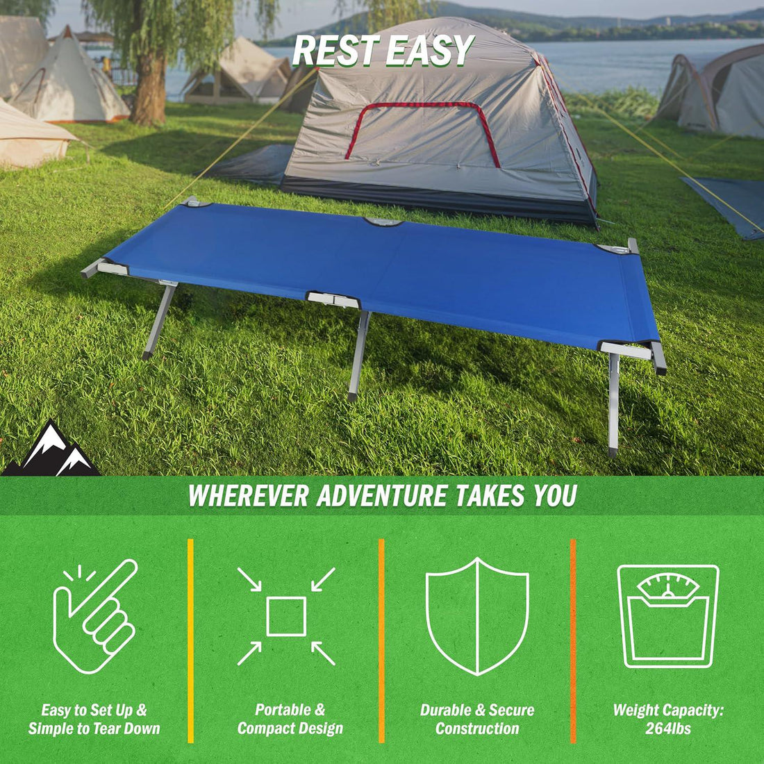 Marching Bed Outdoor Camping Bed, Foldable Lightweight Bed, Portable Camping Bed With Portable Bag, Suitable For Adult Hiking And Hunting Trips Blue