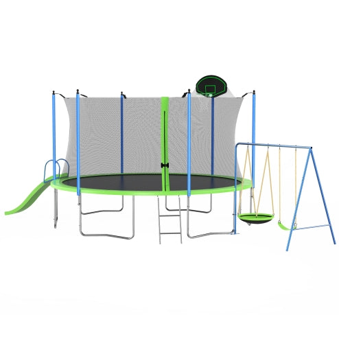 12FT Trampoline With Slide And Swings, ASTM Approved Large Recreational Trampoline With Basketball Hoop And Ladder,Outdoor Backyard Trampoline With Net, Capacity For Kids And Adults