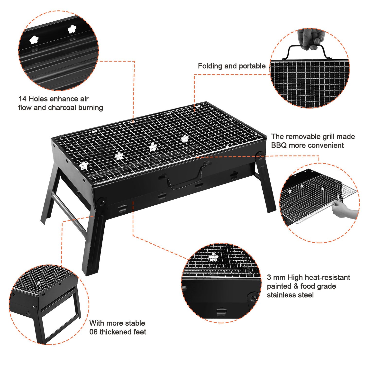 Portable BBQ Grill Foldable Charcoal Grill Camping Garden Outdoor Travel