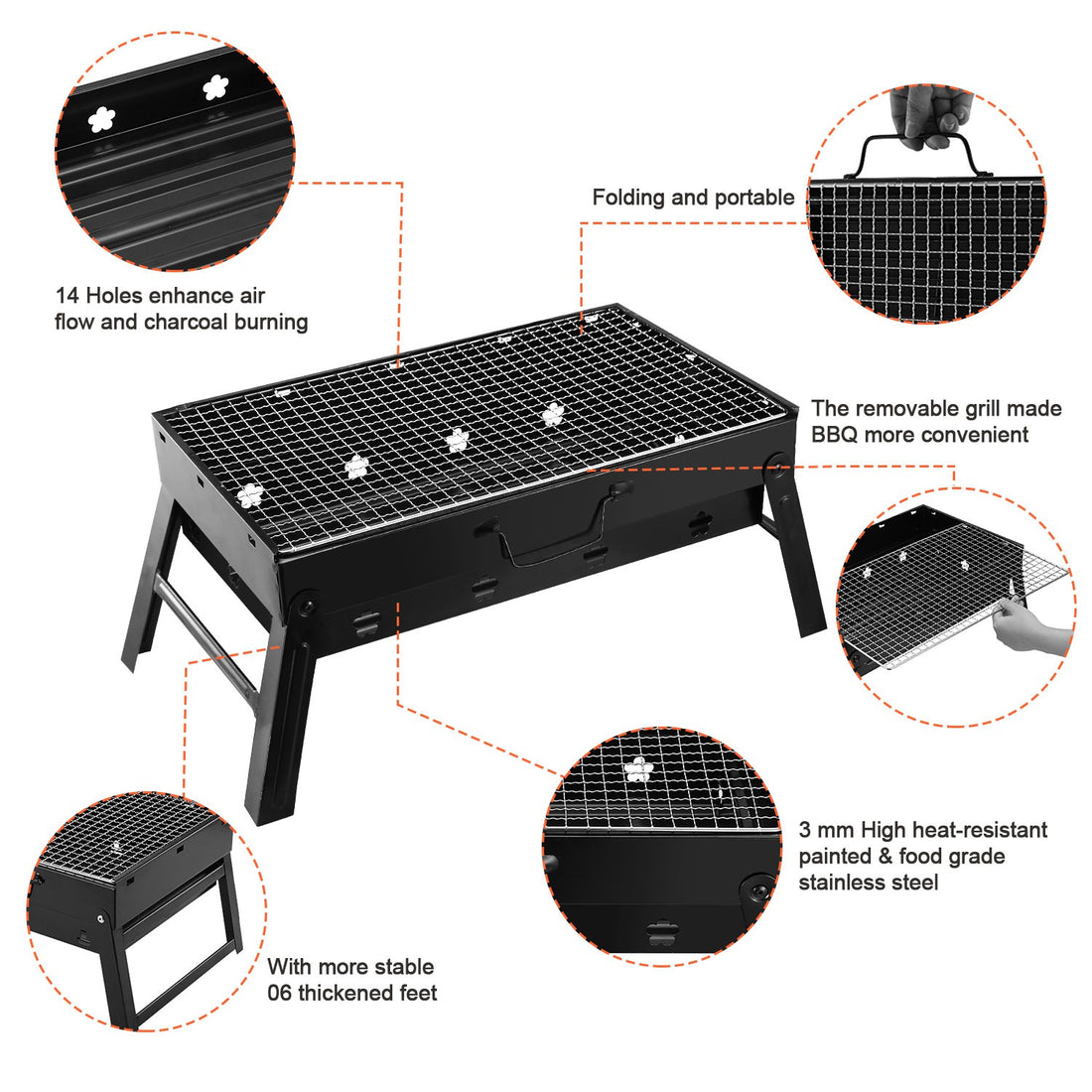 Portable BBQ Grill Foldable Charcoal Grill Camping Garden Outdoor Travel