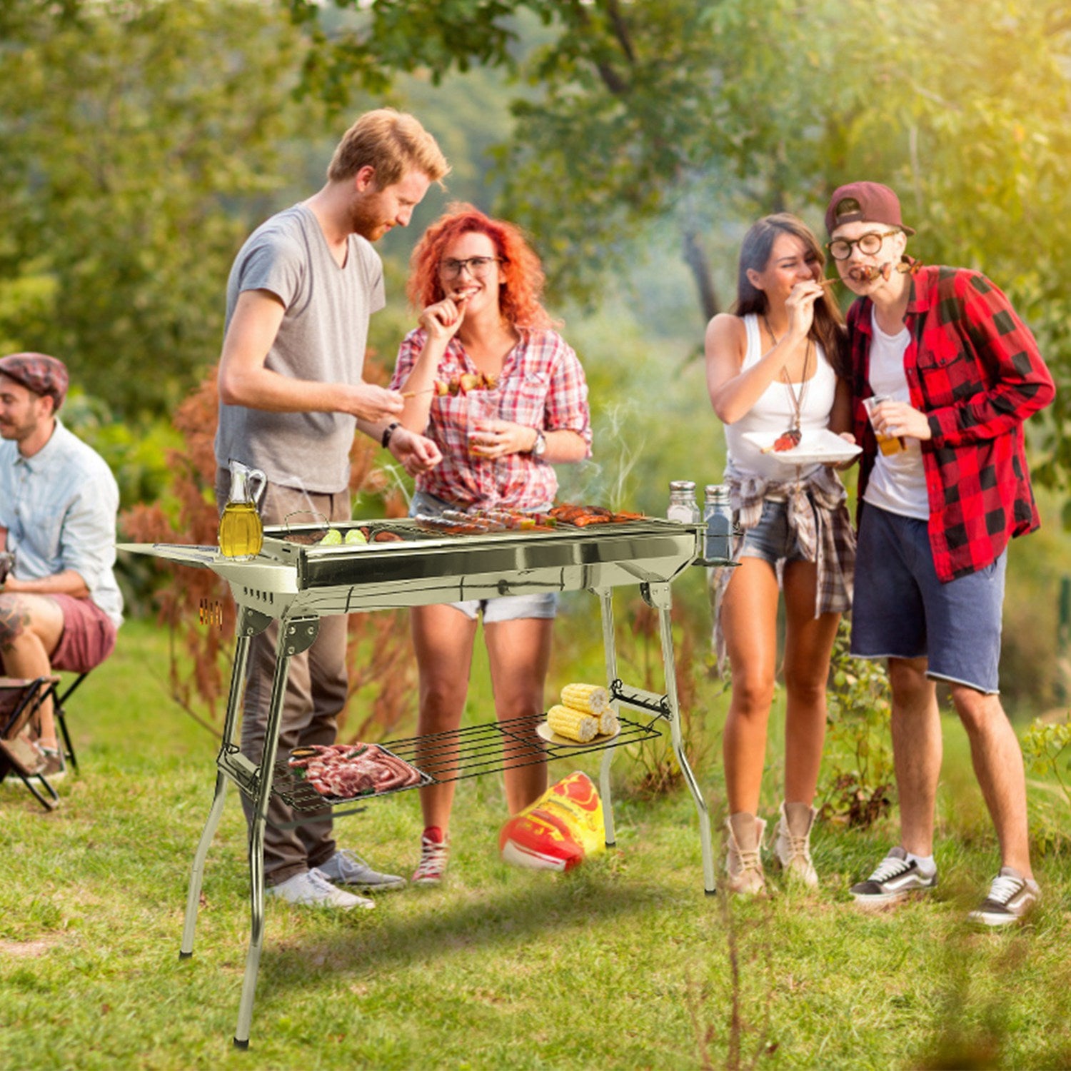 16.7x10x17.7 Inch Portable Charcoal Grill Foldable BBQ Suitcase Grill Rack For Outdoor Camping Picnic Garden BBQ