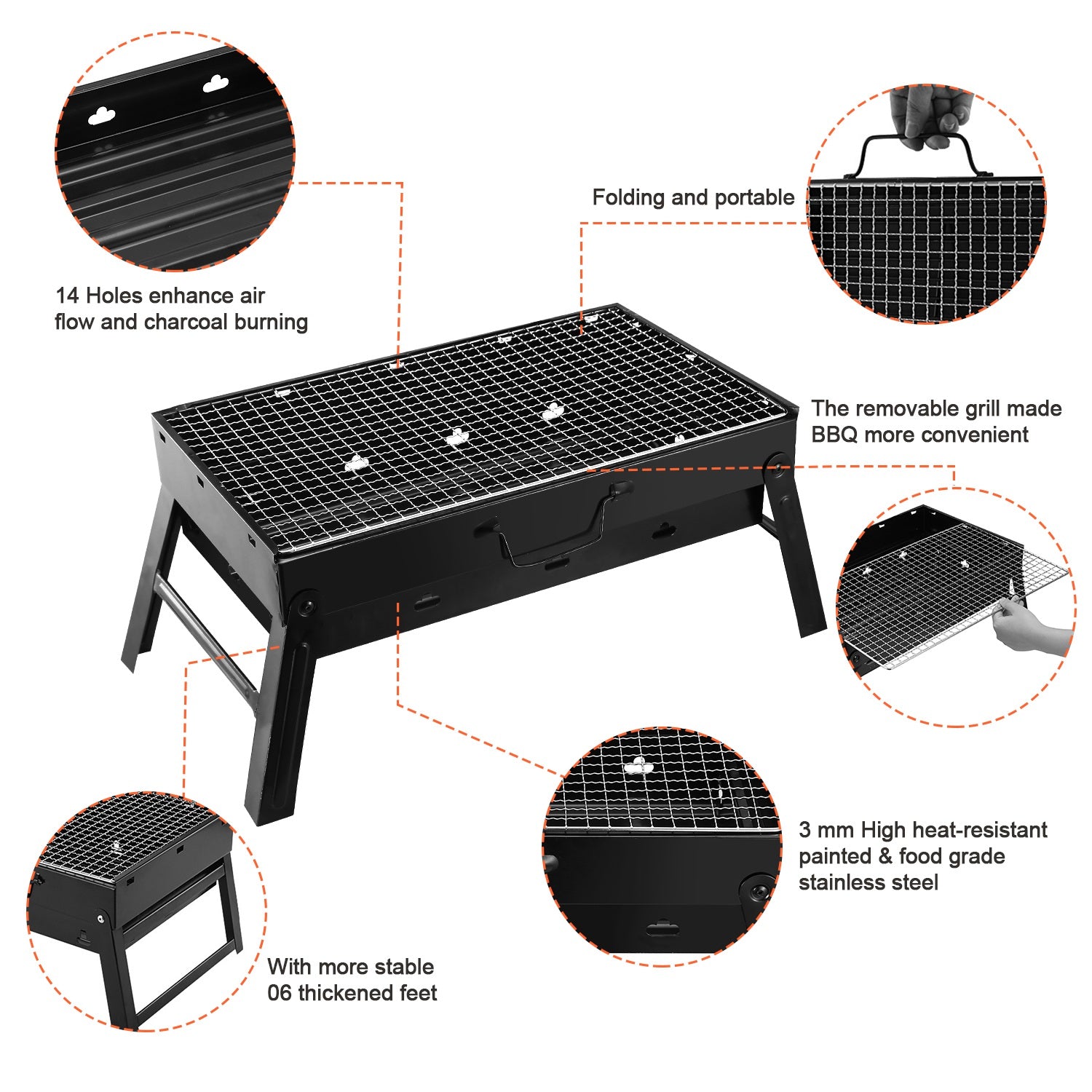 1Pc Portable BBQ Grill Foldable Charcoal Grill Lightweight Smoker Grill For Camping Picnics Garden Grilling