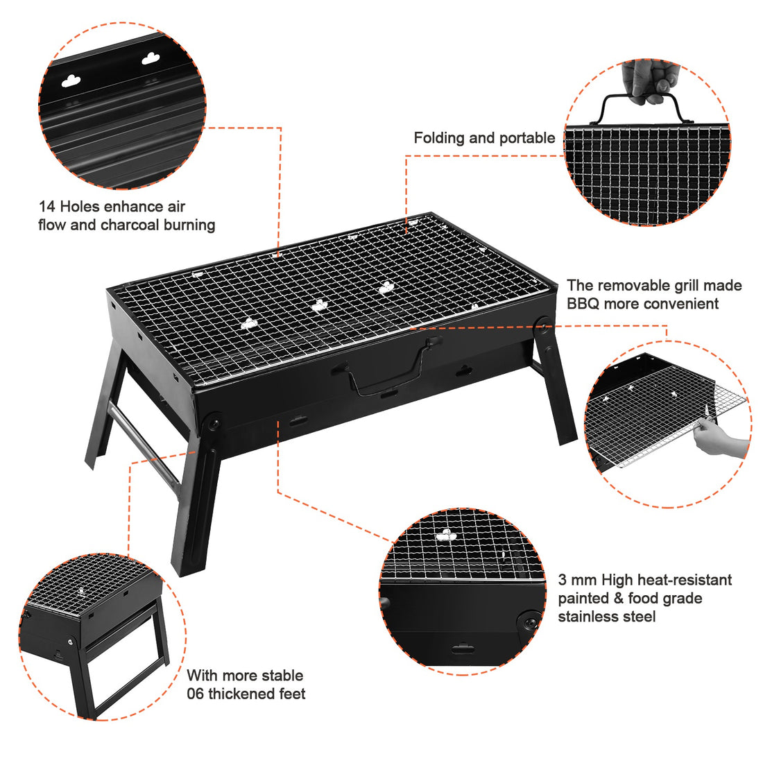 1Pc Portable BBQ Grill Foldable Charcoal Grill Lightweight Smoker Grill For Camping Picnics Garden Grilling