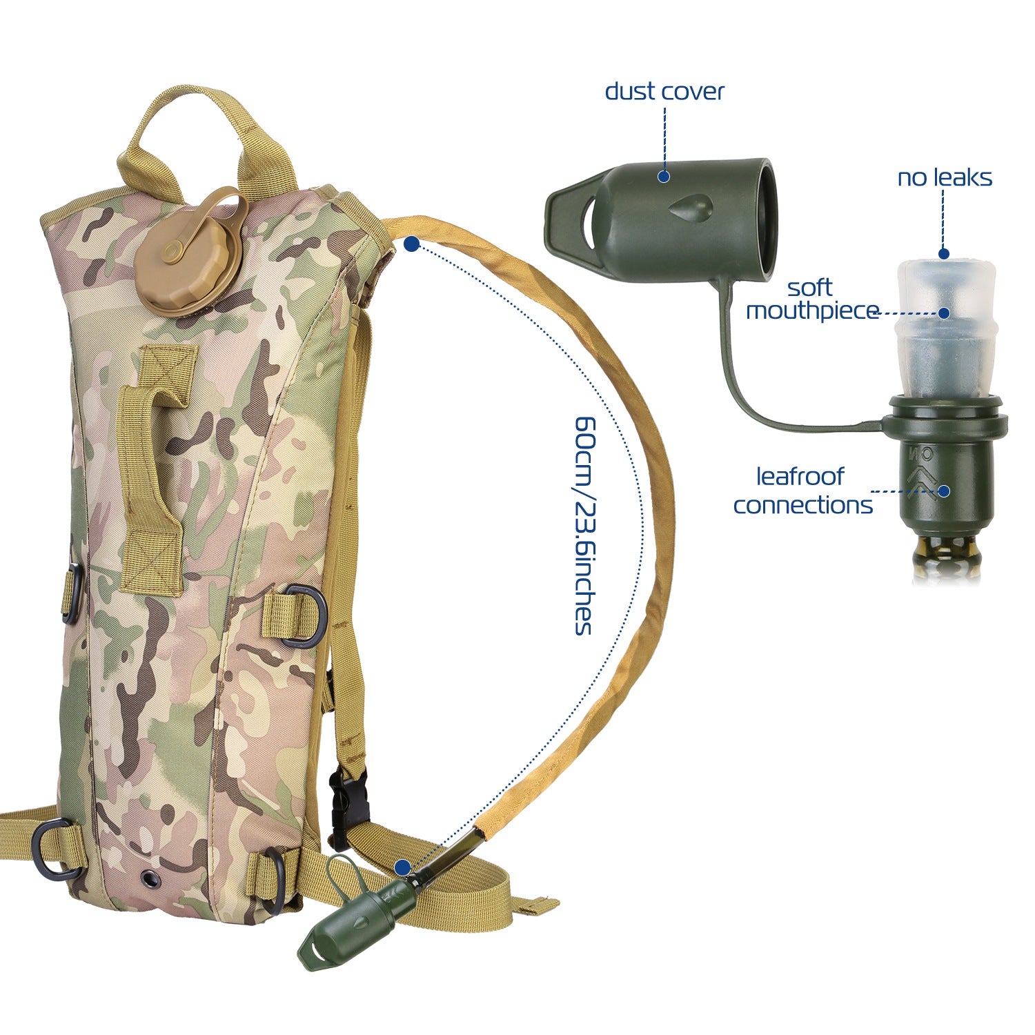 1Pc 3L Tactical Hydration Pack  Water Bladder Adjustable Water Drink Backpack For Hiking Cycling Climbing Running
