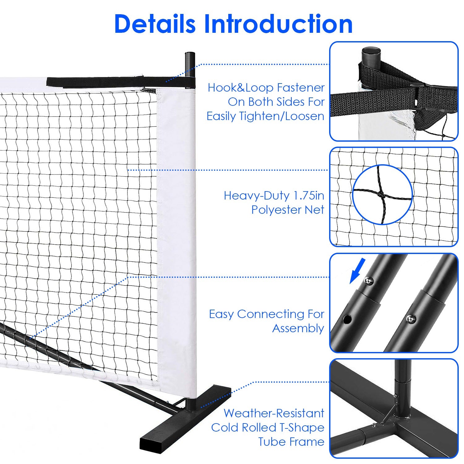 1Set Portable Pickleball Net Set 22ft Regulation Size Net Pickle Ball Net System With 4 Pickleballs 4 Paddles Carrying Bag For Driveway Yard