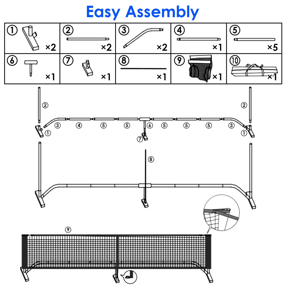 1Set Portable Pickleball Net Set 22ft Regulation Size Net Pickle Ball Net System With 4 Pickleballs 4 Paddles Carrying Bag For Driveway Yard