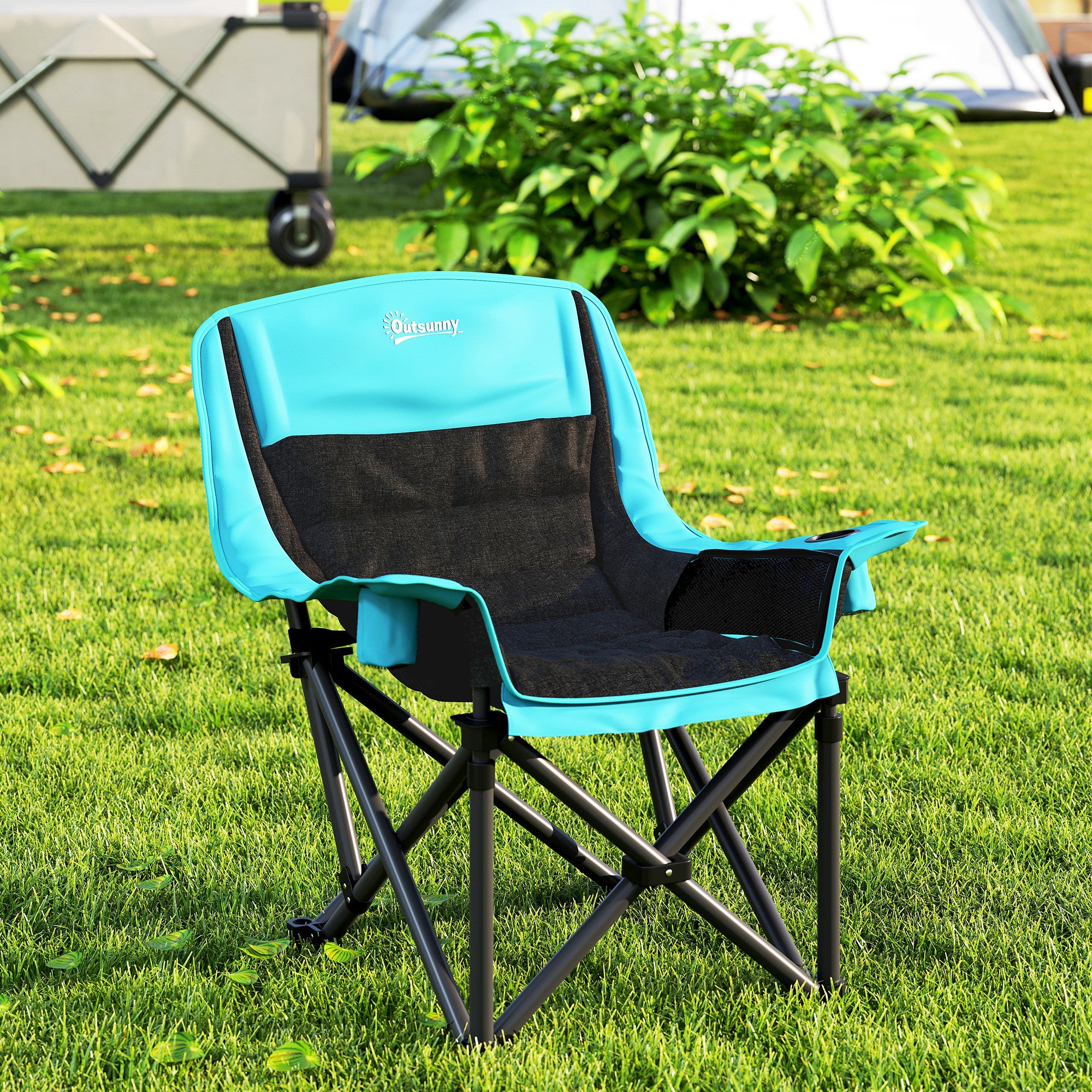 Camping Chair for Adults, Portable Folding Camping Chair w/ Side Pockets, Cup Holders, Carry Bag, Green and Black