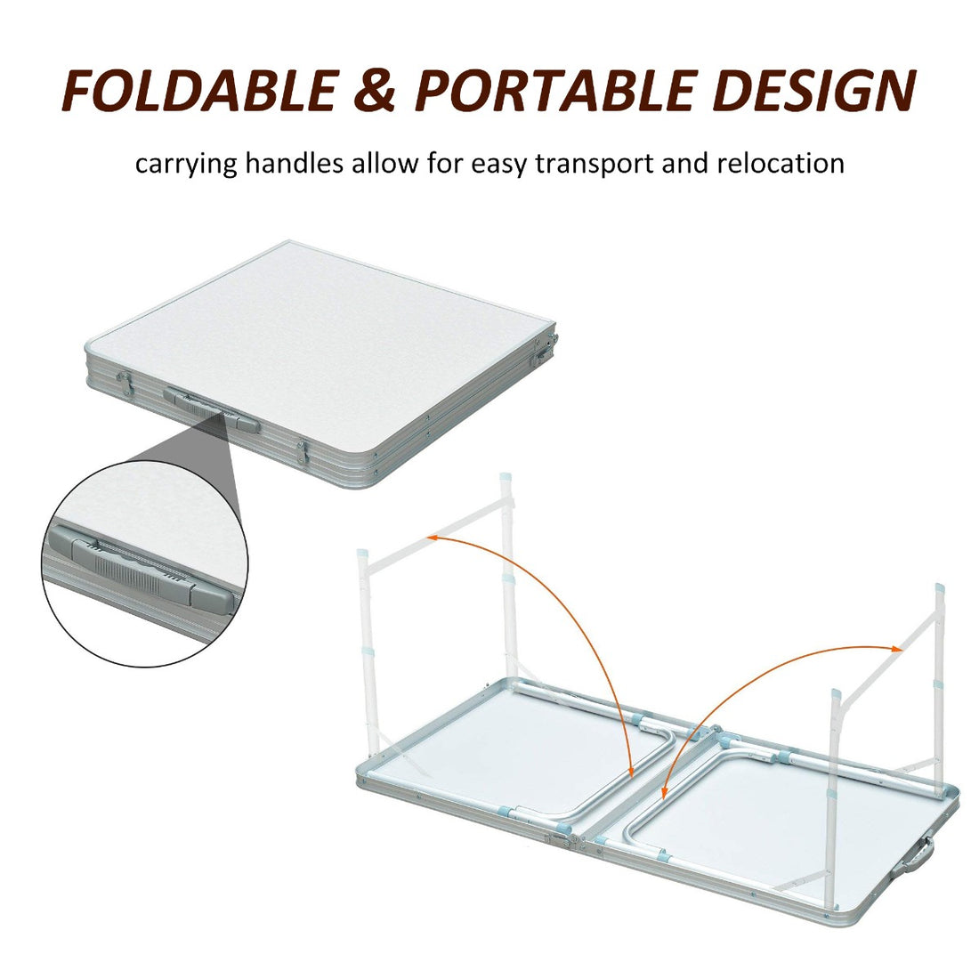 47" Aluminum Lightweight Portable Folding Easy Clean Camping Table with Carrying Handle