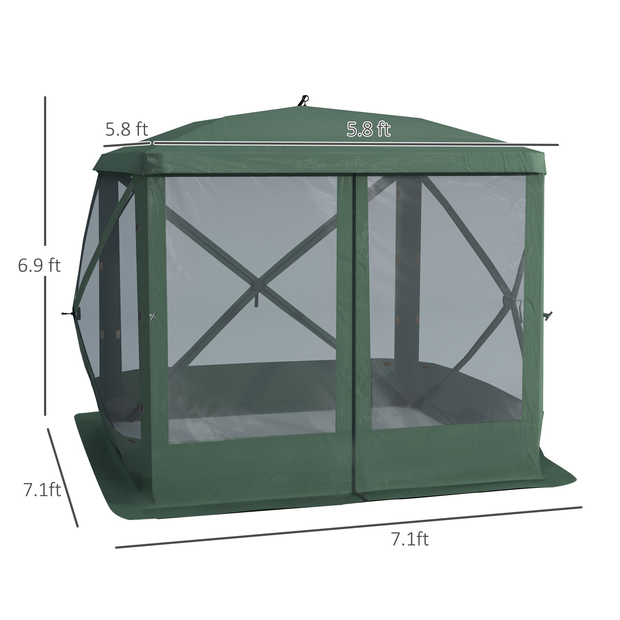 Pop Up Camping Canopy Gazebo Screen Shelter Tent with Single Person Easy Set-Up, Ventilating Mesh, Portable Carry Bag for Outdoor Camping Party Event, 7x7FT, Green
