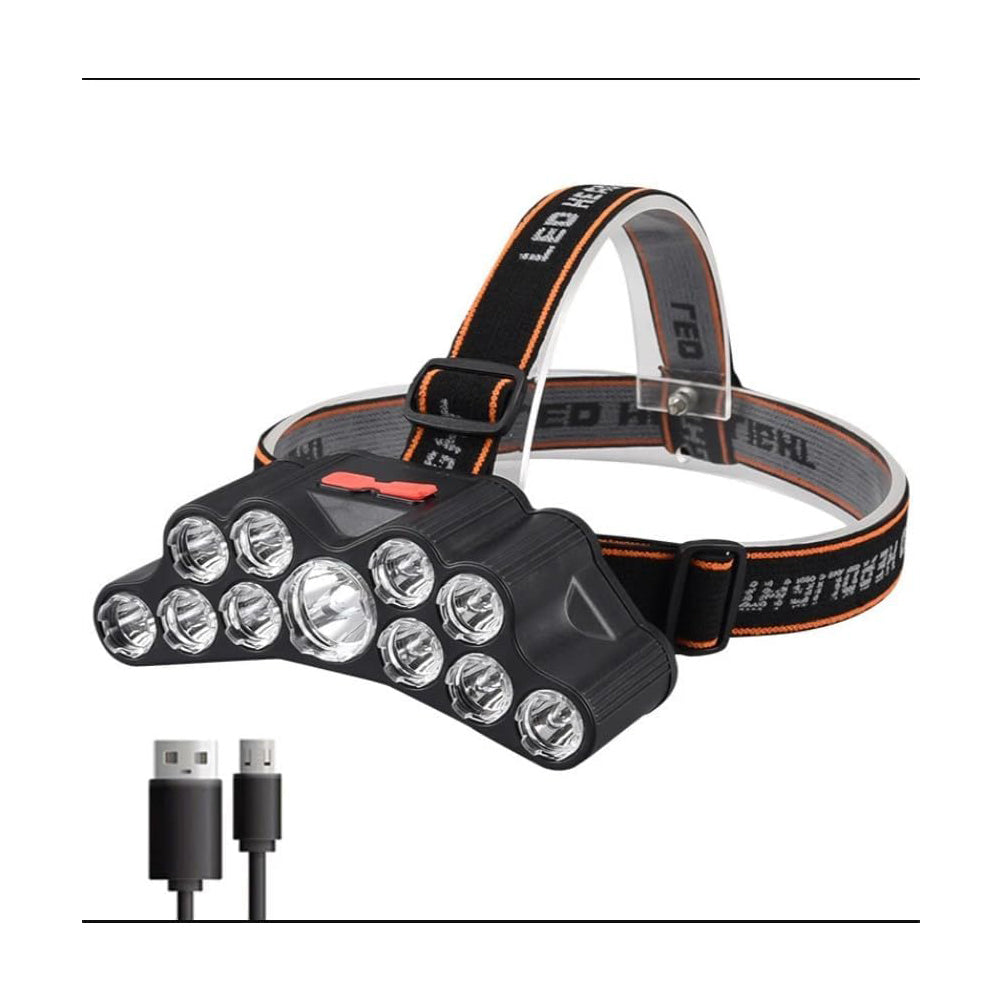 11 LED USB Rechargeable Flashlight With Builtin 18650 Battery Strong Light Camping Adventure Fishing Head Light Headlamp