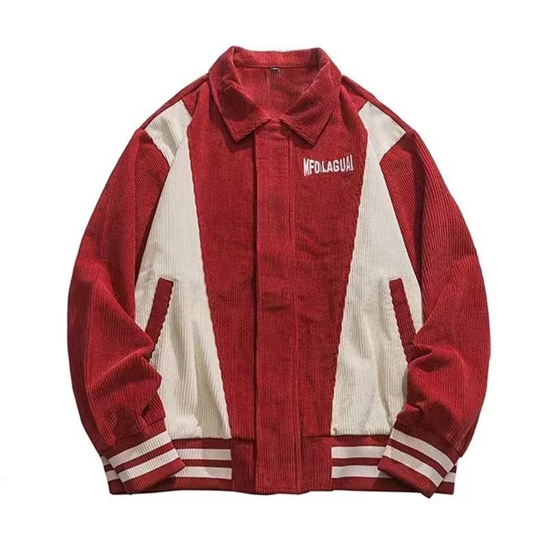 Retro Patchwork Coat Women's Corduroy Baseball Jacket