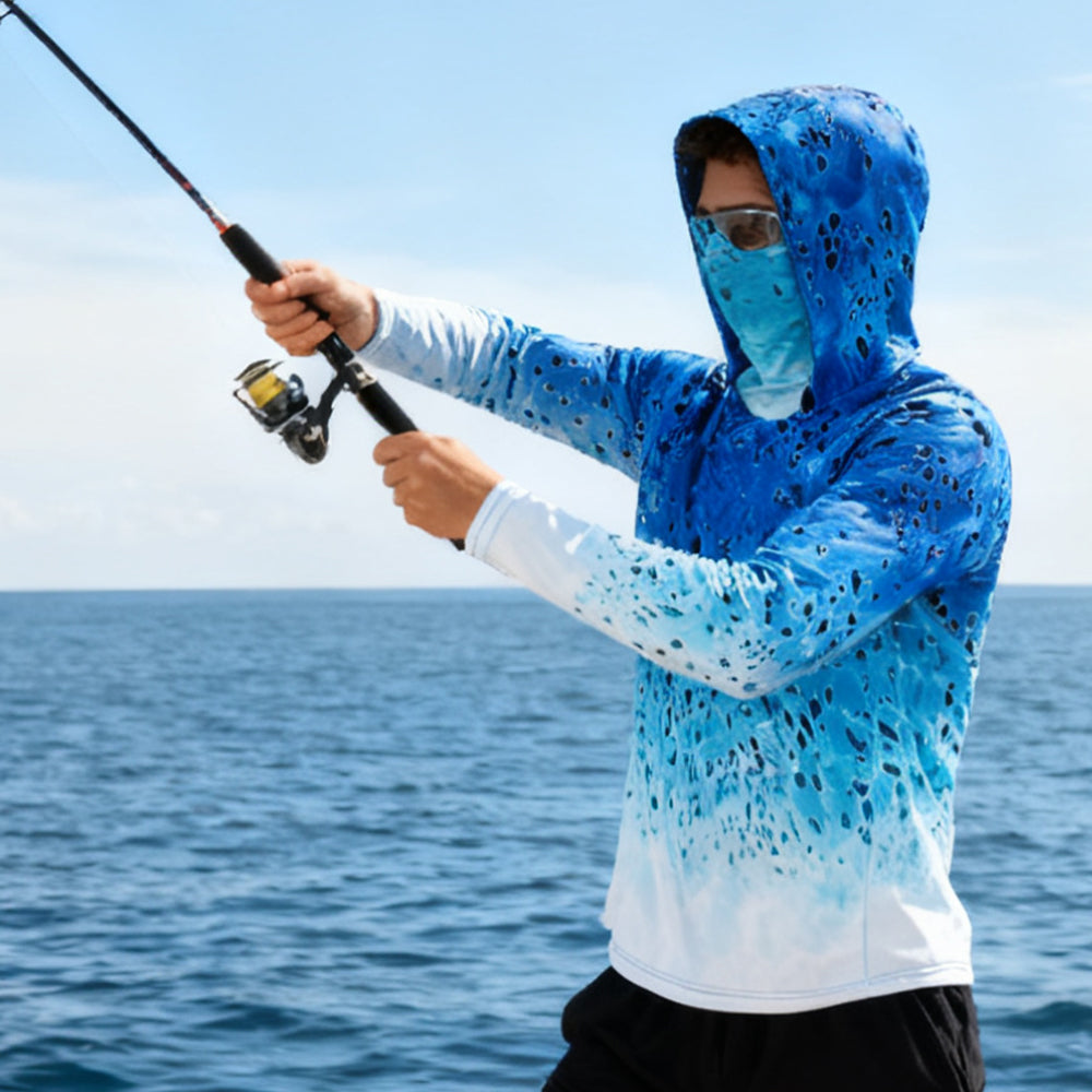 Fishing Hoodie Sailing Shirt Surfing Face Cover Neck Summer Men Long Sleeve Hunting Jersey Camisa De Pesca Performance Fish Gear Beach Tops Wear Climbing Uniform Angling