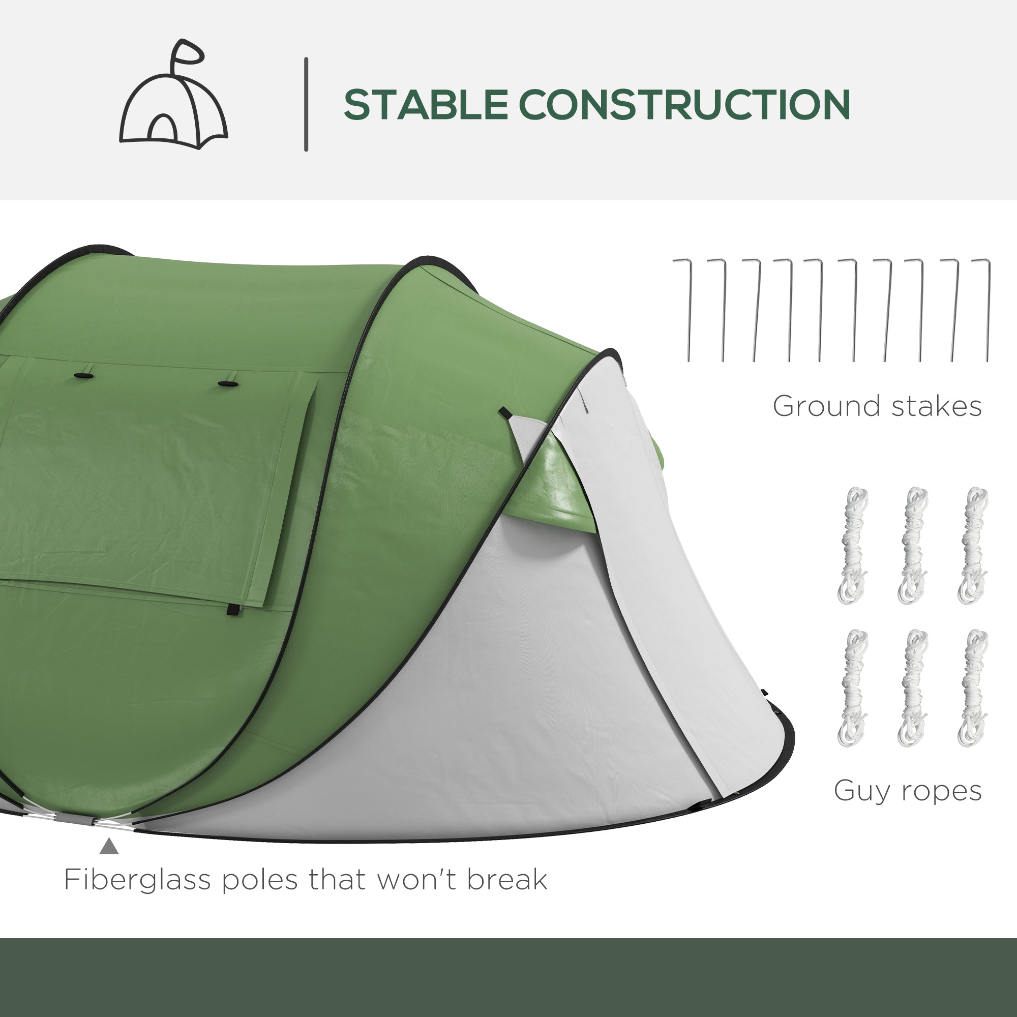 Pop Up Tent with Porch and Carry Bag, 3000mm Waterproof, for 2-3 People Camping Hiking, Green