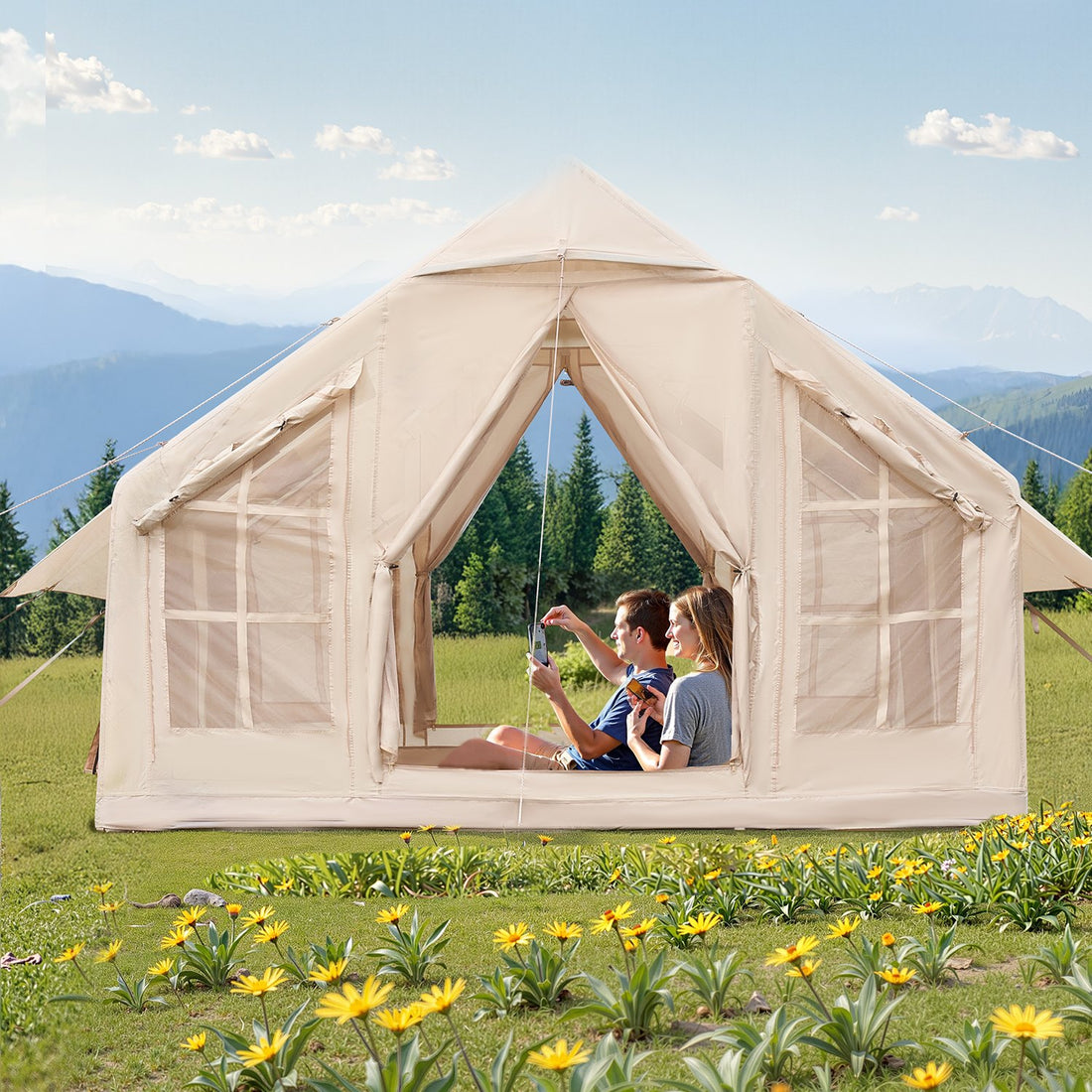 Inflatable Tent For Camping 4-6 Person Glamping Tent With Pump Easy Set Up