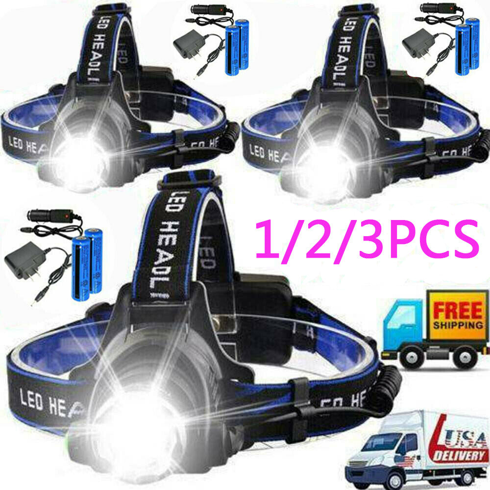LED Headlamp Rechargeable Head Torch Zoom Headlight Lamp Super Bright Flashlight 3 Modes Work Light