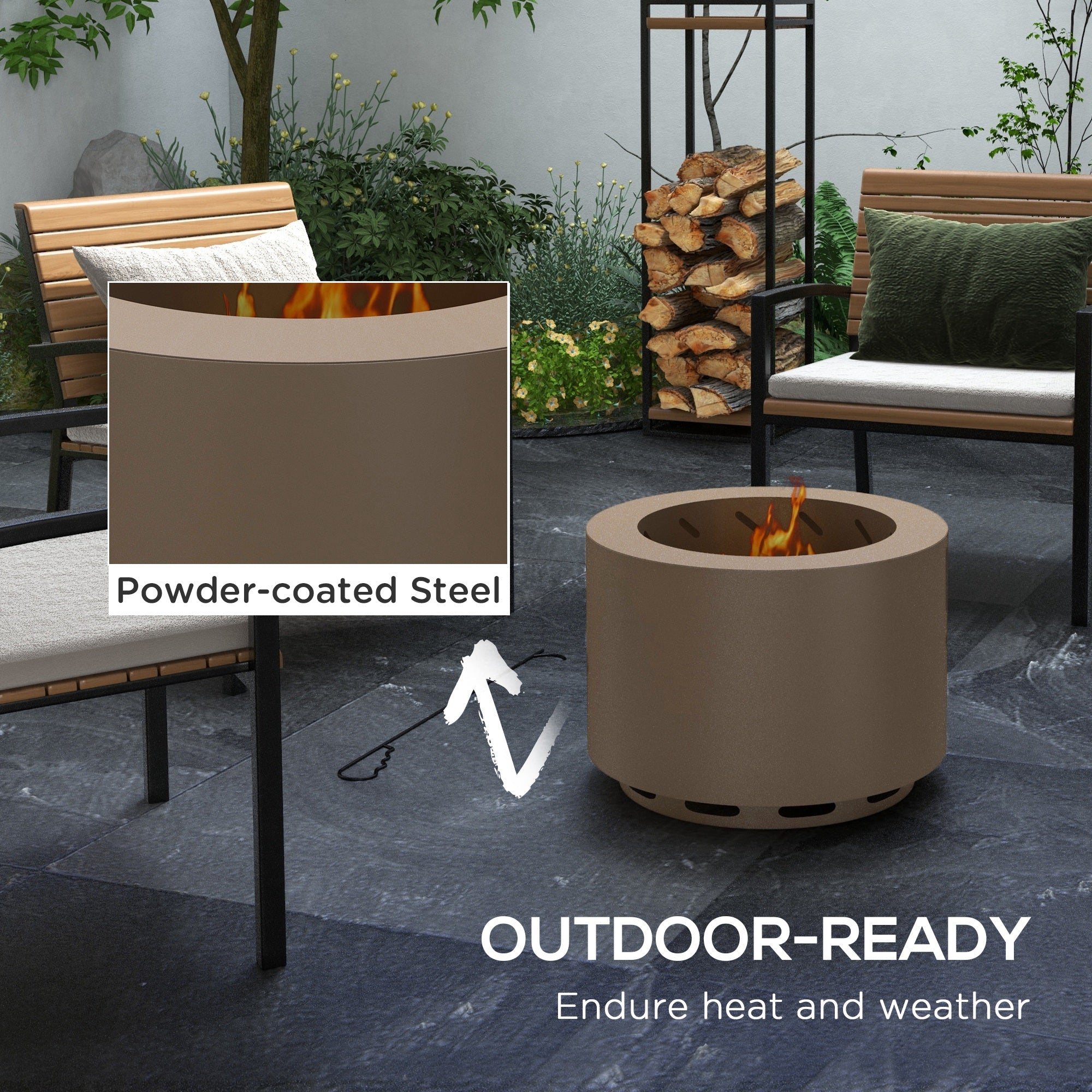 Smokeless Fire Pit, Portable Camping Bonfire Stove with Poker for Backyard Patio Picnic, Steel, Bronze