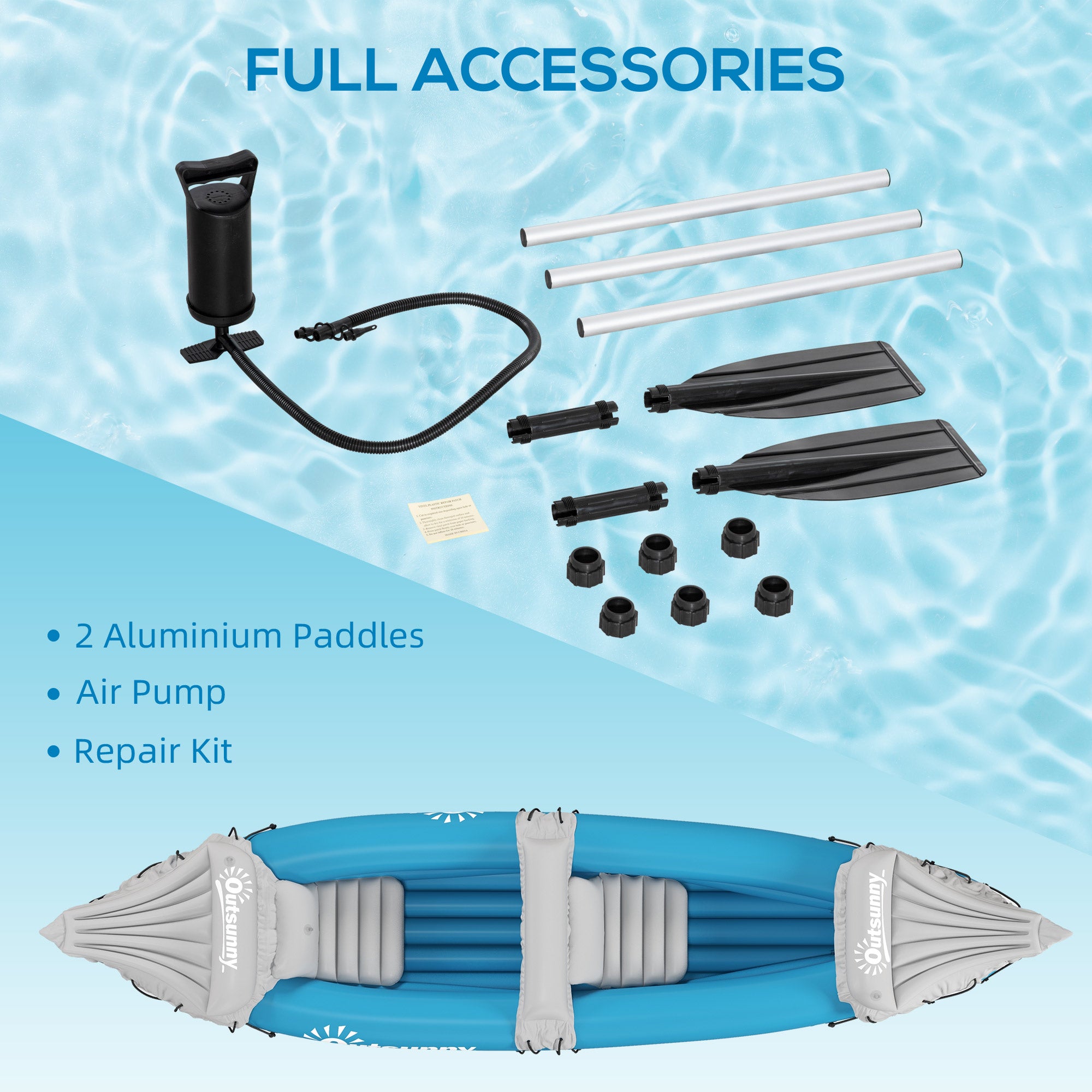 K2 Kayak, 2 Person Inflatable Kayak, Includes Paddles, Aluminum Oars, Repair Kit, Portable Tandem Blow Up Boat, Blue