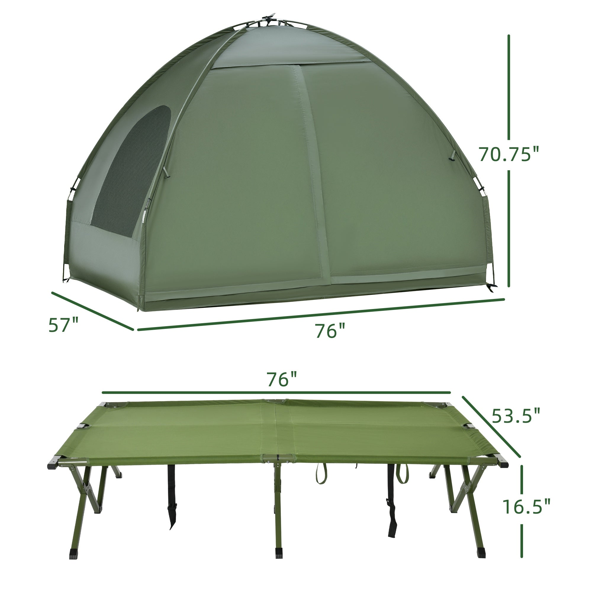 2-Person Tent Cot, 4-in-1 Elevated Camping Bed Combo with Air Mattress, Bed Cover, Foot Pump, Folding Off Ground Double Tent for Camping, Hiking, Backpacking