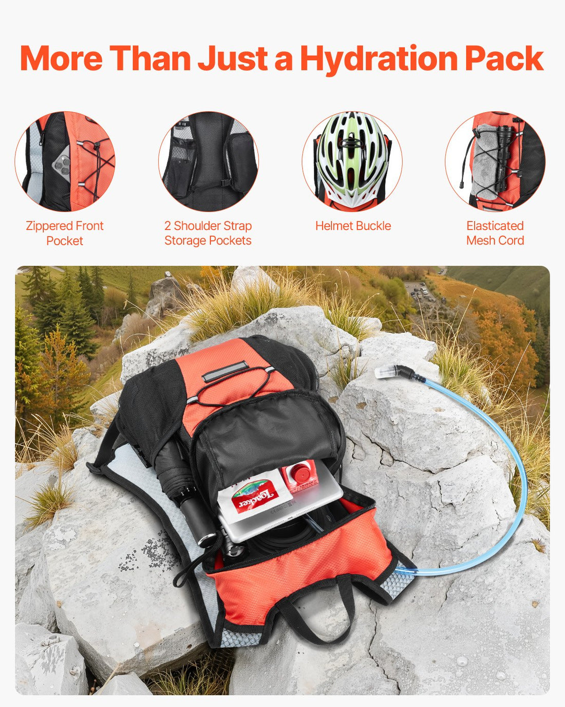 Hydration Backpack With 2L TPU Water Bladder, Hydration Pack Backpack, Lightweight Hiking Water Backpack For Men Women, Hydro Water Daypack For Hiking, Running, Cycling, Camping & Rave