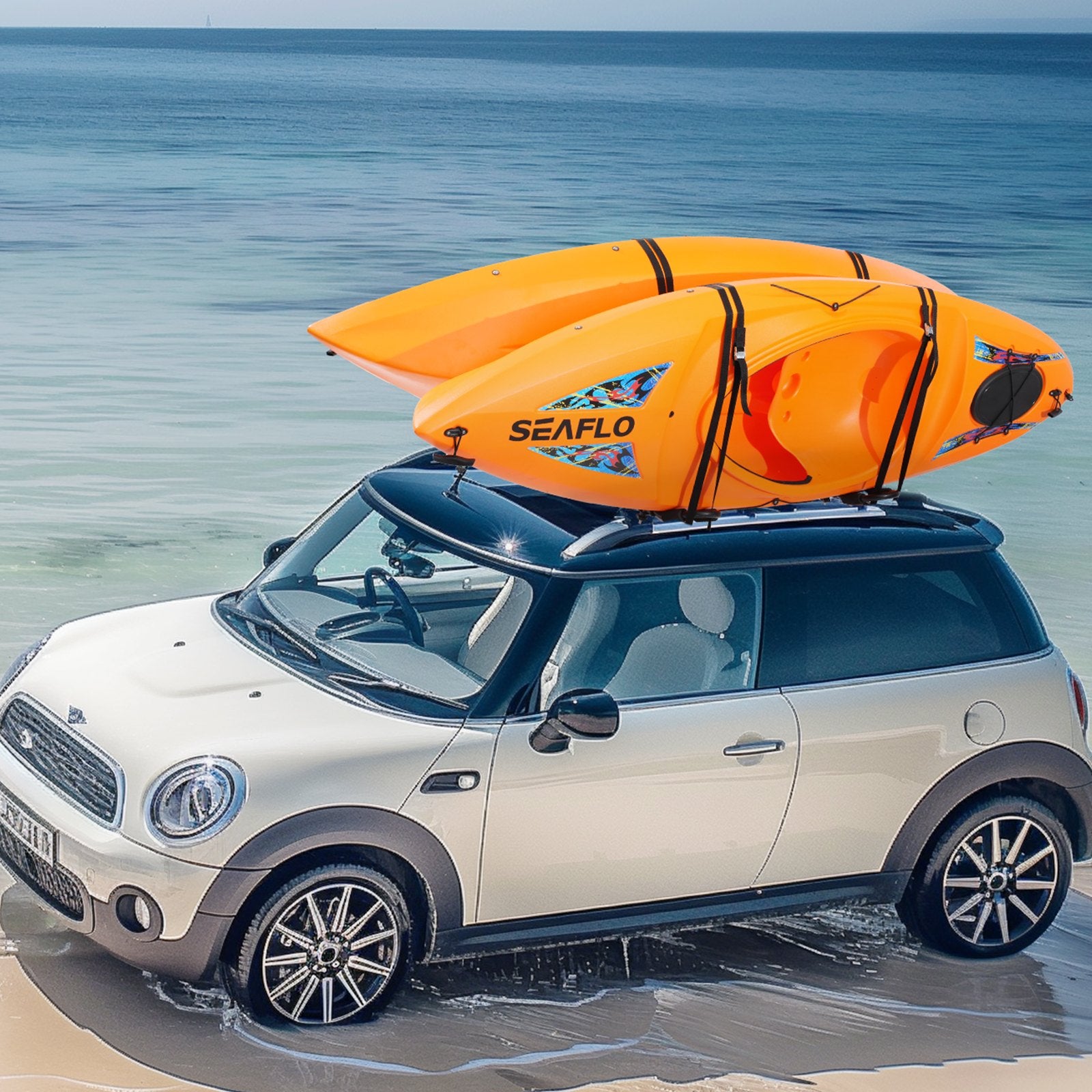 Kayak Roof Rack 1 Pair J-Bar, Soft Roof Rack, Top Mount Tie Down, Carrier For Kayak, Surf Board, Canoe, SUP, Ski Board, Mount On Car, SUV, Truck, 2 Kayaks