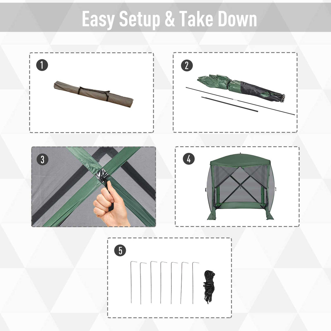 Pop Up Camping Canopy Gazebo Screen Shelter Tent with Single Person Easy Set-Up, Ventilating Mesh, Portable Carry Bag for Outdoor Camping Party Event, 7x7FT, Green