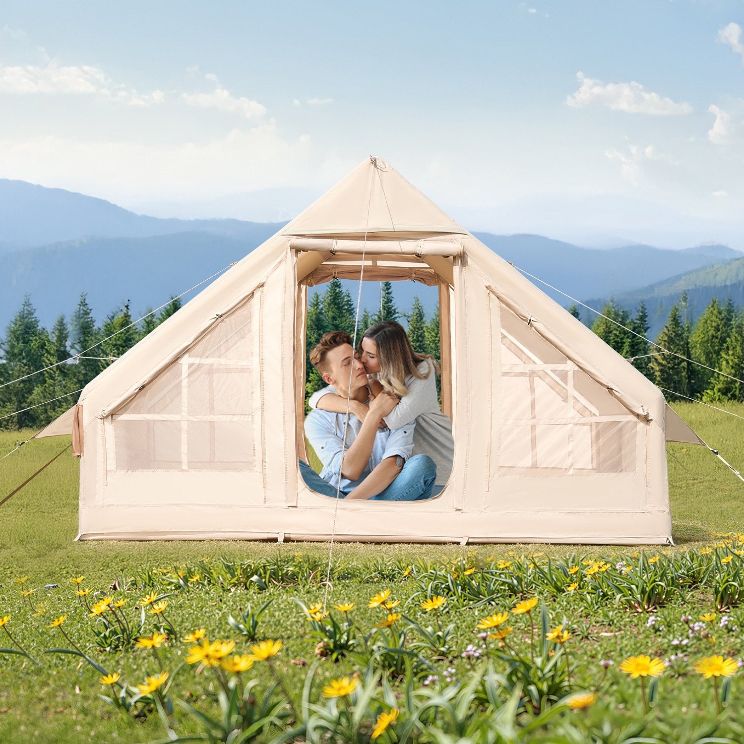 Inflatable Tent For Camping 3-5 Person Glamping Tent With Pump Easy Set Up