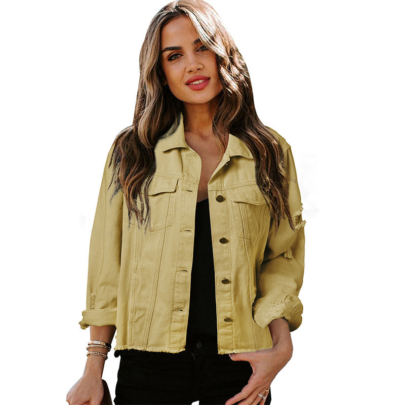 Washed Denim Jacket Women's Lapel Cardigan Jacket