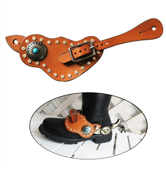 Spur Straps, Leather Horse Spur Strap, Vintage West Region Spur Straps, Black Rhinestone Spur Straps, Horse Riding Gear