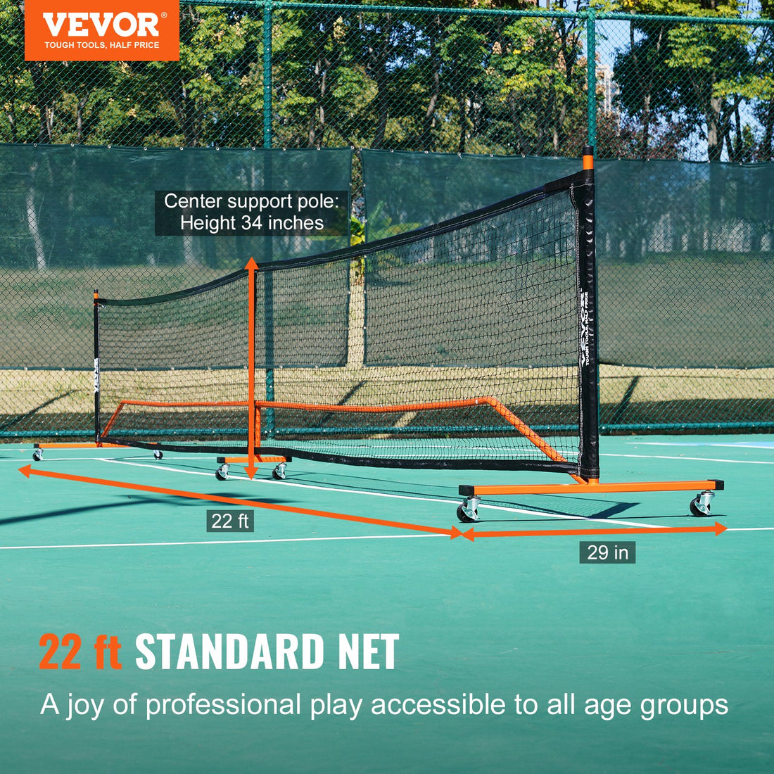 Pickleball Net Set, 22FT Regulation Size Portable Pickleball System With Bags, Balls, Paddles, Wheels, And Court Lines, Weather Resistant Metal Frame & PE Net, For Outdoor Backyard Driveway