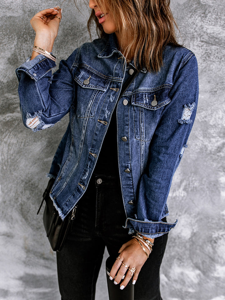 Washed Denim Jacket Women's Lapel Cardigan Jacket