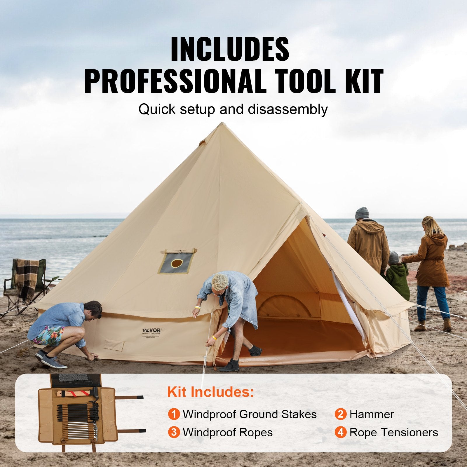 12 Person Canvas Glamping Bell Tent, Breathable Waterproof Large Yurt Tent With Stove Jack And Detachable Side Wall For Family Camping, 23'x23'x137"(Diameter 7M)