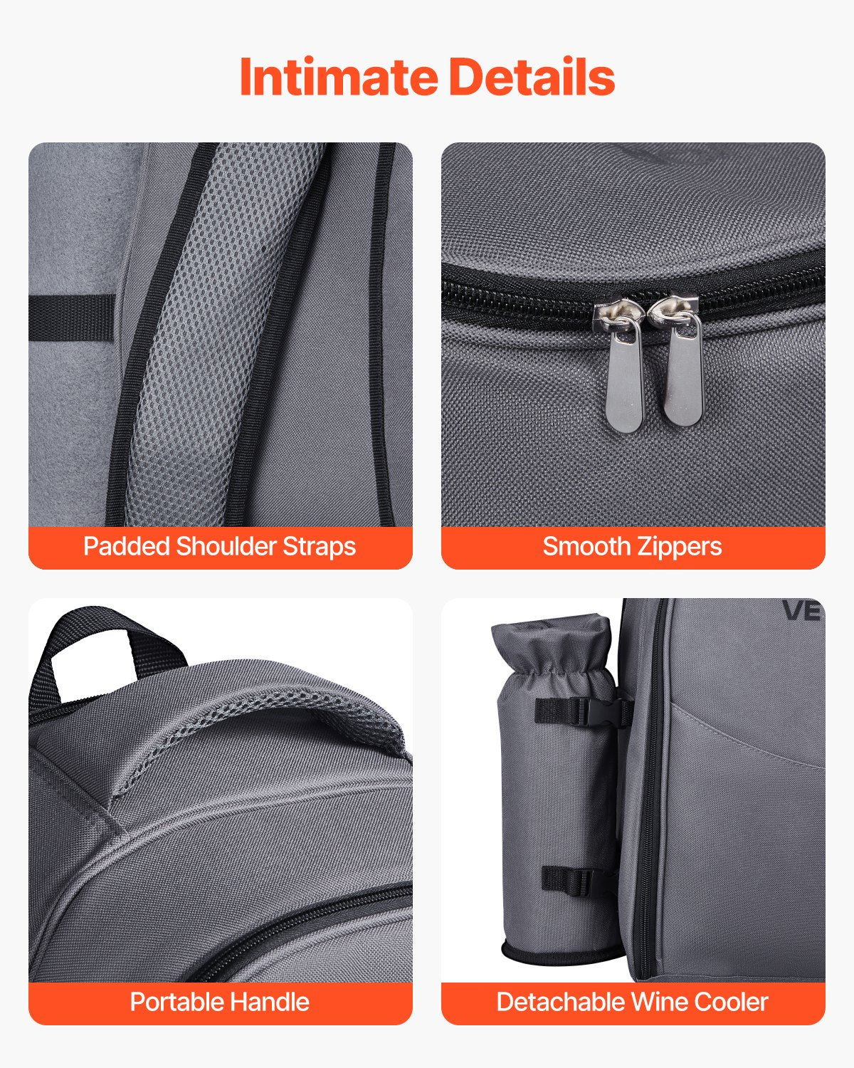 Beach Picnic Backpack Bag For 2 Person With Cooler Compartment Grey