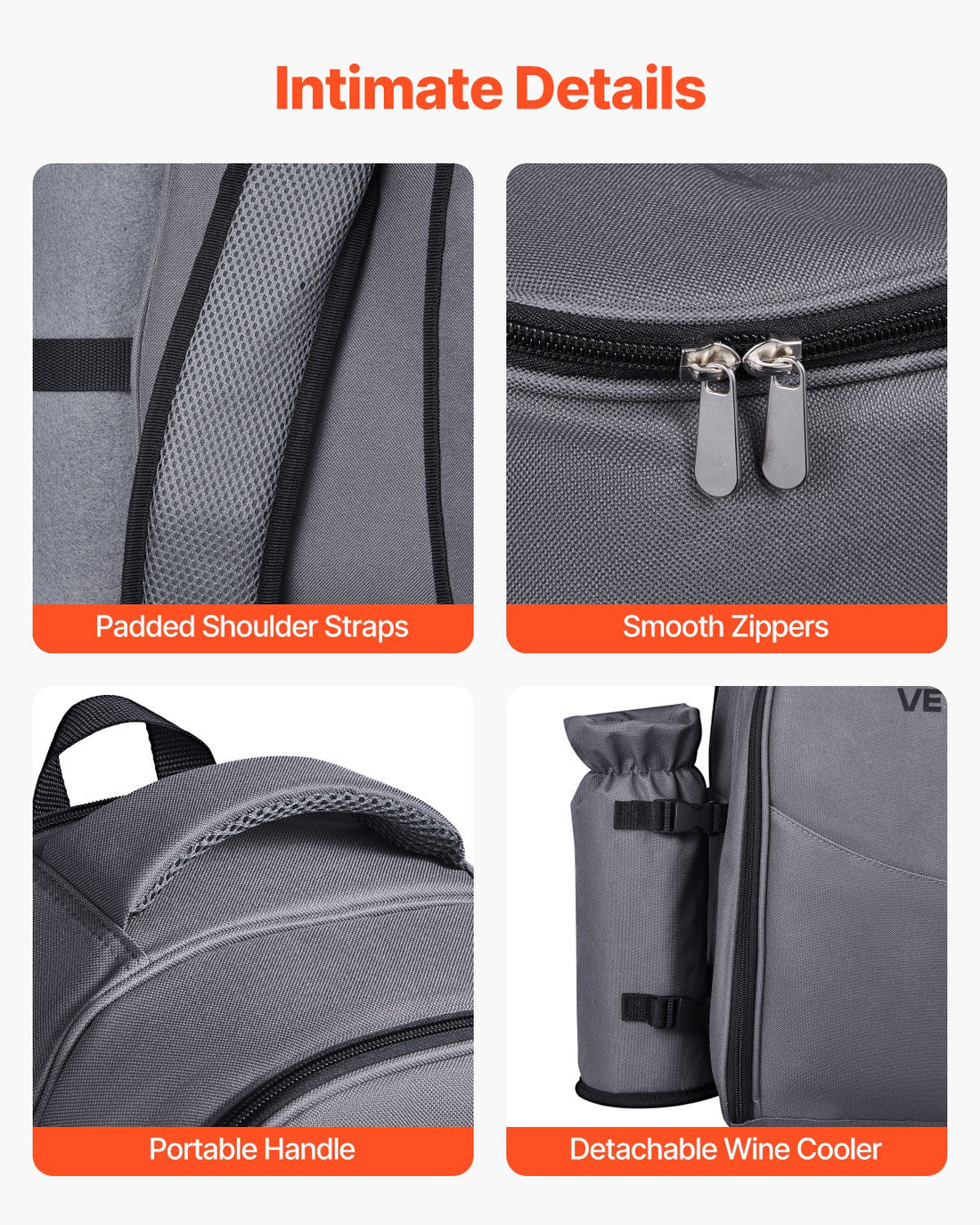 Beach Picnic Backpack Bag For 2 Person With Cooler Compartment Grey