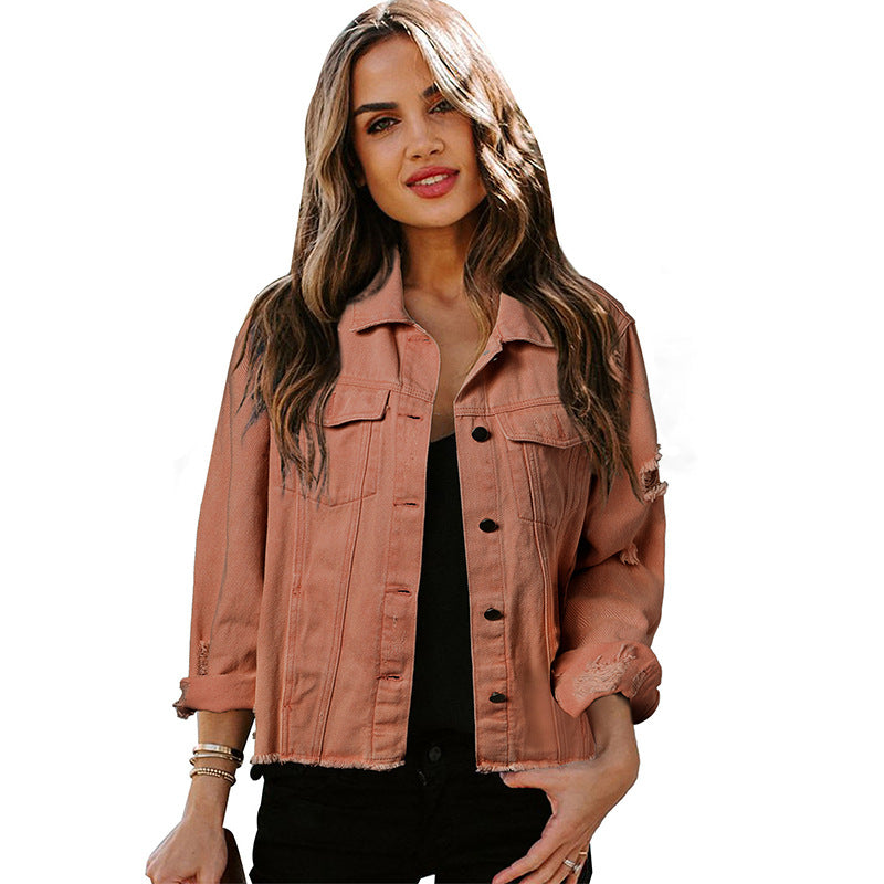 Washed Denim Jacket Women's Lapel Cardigan Jacket