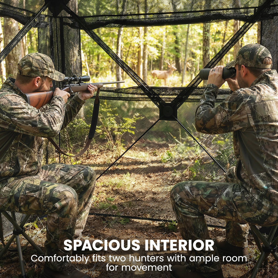 Hunting Blind for 2 Person, See Through Pop Up Blind with 270-Degree View, Windows for Deer Hunting, Camouflage