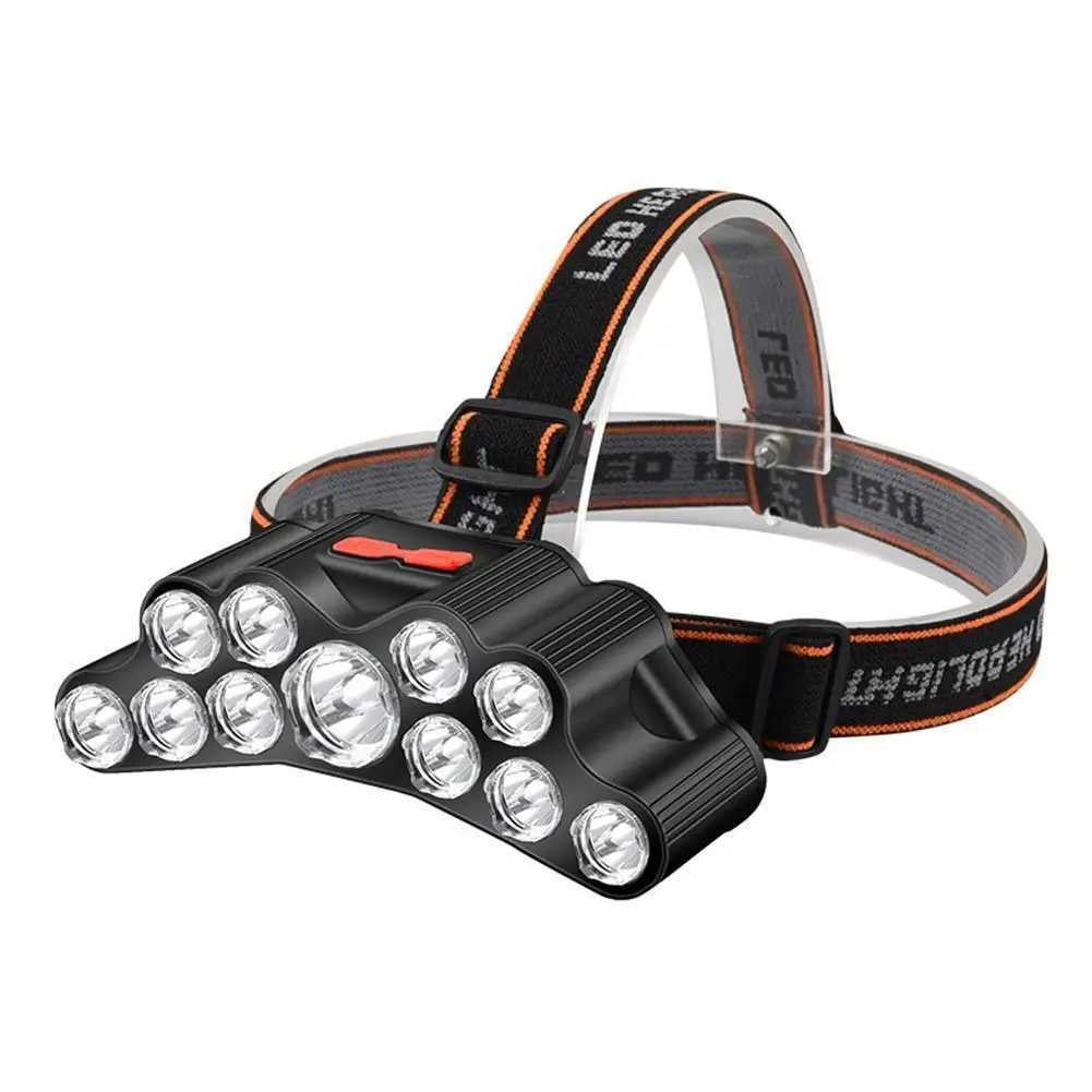 11 LED USB Rechargeable Flashlight With Builtin 18650 Battery Strong Light Camping Adventure Fishing Head Light Headlamp