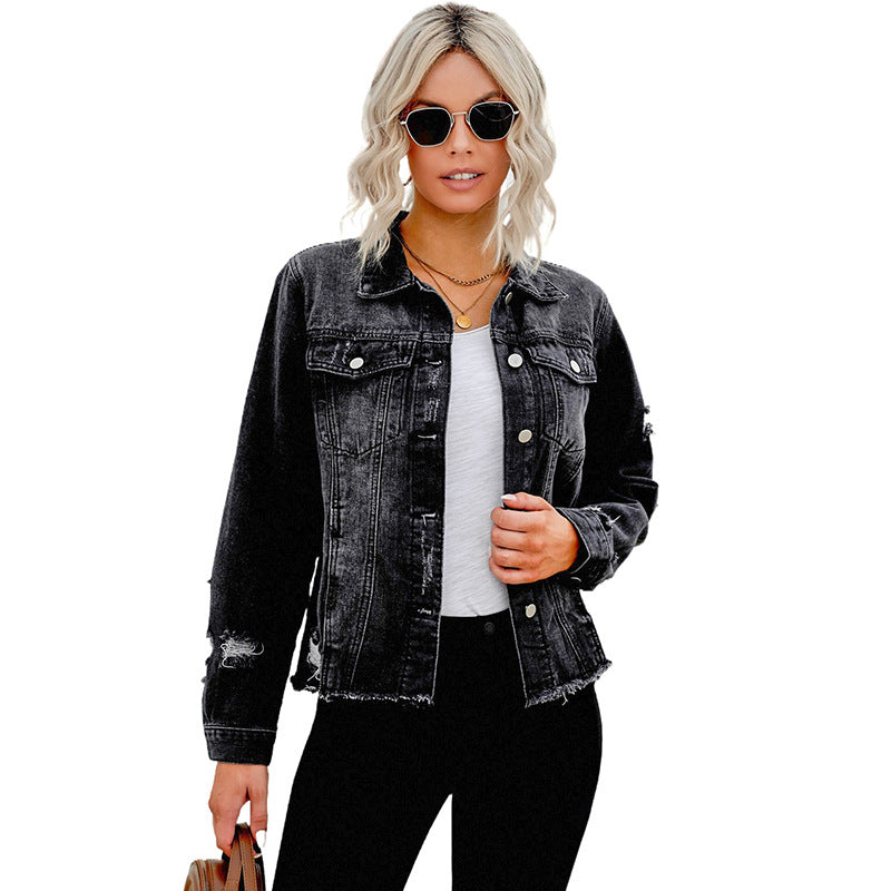 Washed Denim Jacket Women's Lapel Cardigan Jacket