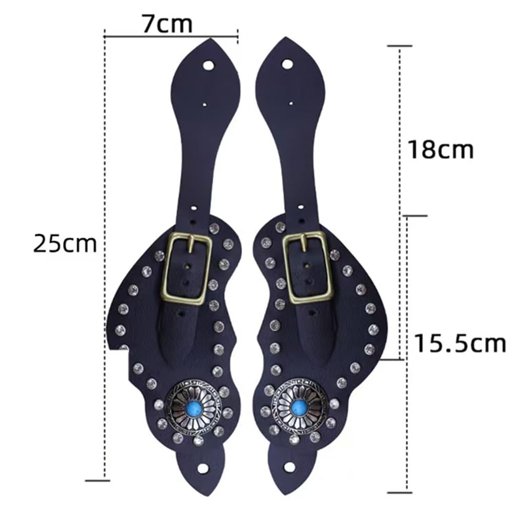Pair Spur Strap, Western Retro Horse Spur Strap With Buckle, Genuine Cow Leather Material For Horse Training, Decorative Rhinestones Inlaid Surface, Metal Buckle For Easy Adjustment,