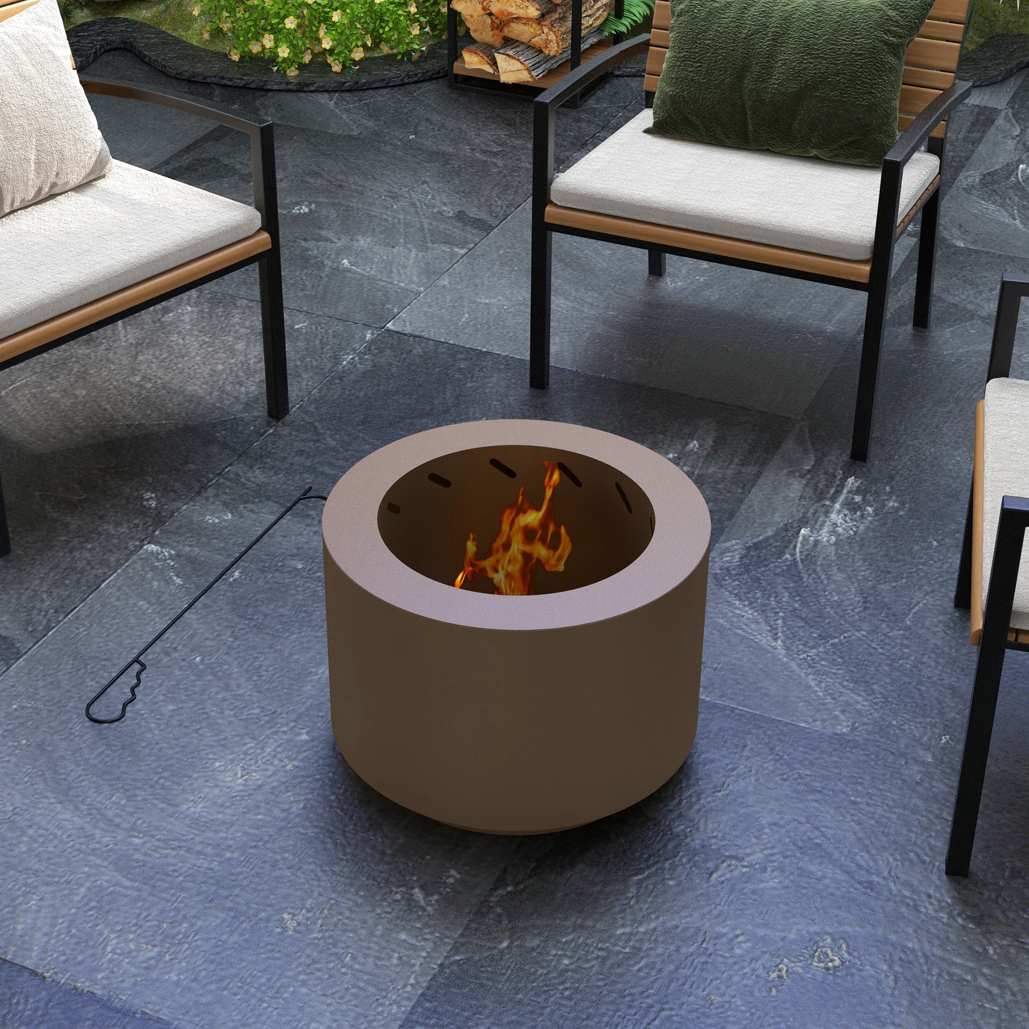 Smokeless Fire Pit, Portable Camping Bonfire Stove with Poker for Backyard Patio Picnic, Steel, Bronze
