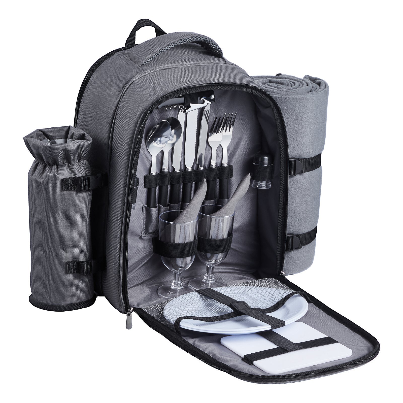 Beach Picnic Backpack Bag For 2 Person With Cooler Compartment Grey