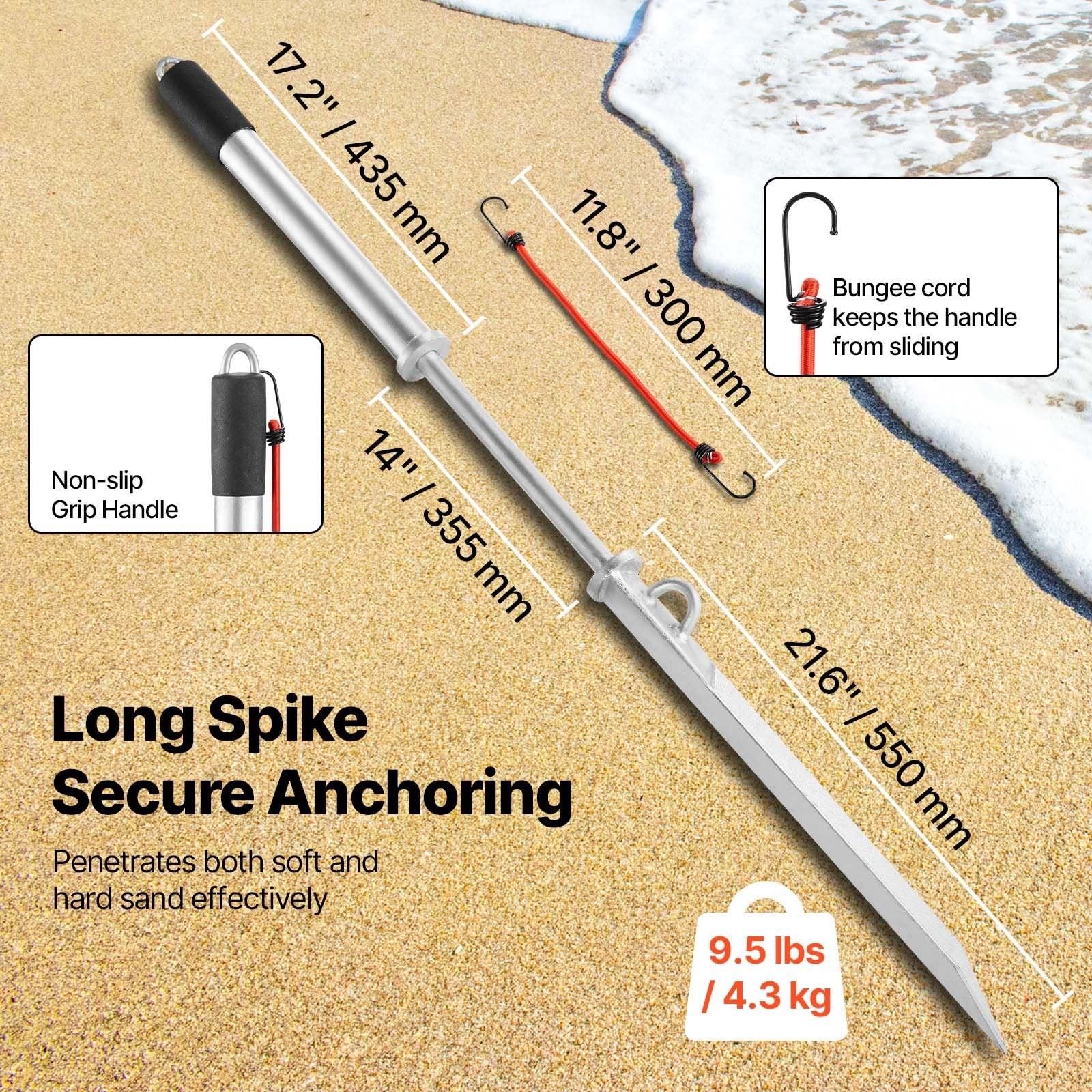 Sand Spike Boat Anchor, 36 In Slide Anchor Shore Spike, Galvanized Carbon Steel Boat Shore Anchors, Shallow Water Beach Anchors, For Securing Jet Ski PWC Pontoon Kayak On Beaches & Sandbars