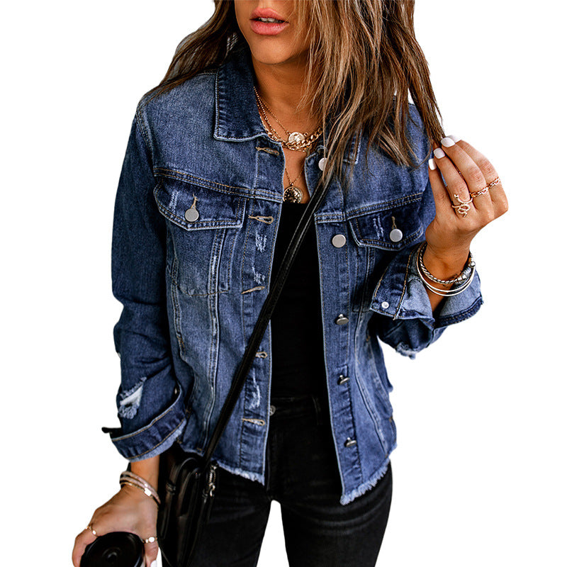 Washed Denim Jacket Women's Lapel Cardigan Jacket